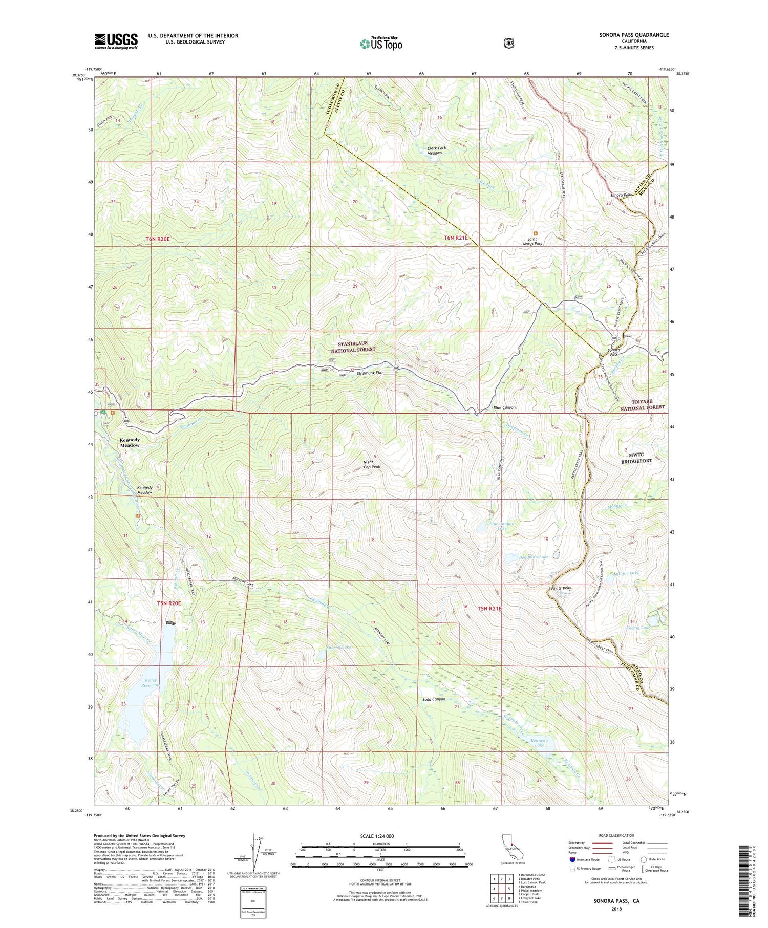Sonora Pass California US Topo Map Image