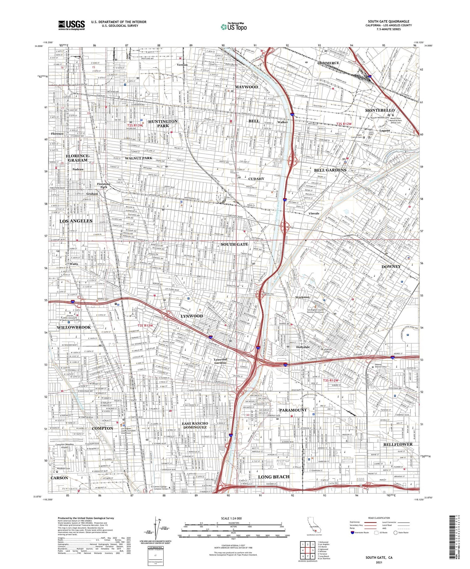 South Gate California US Topo Map Image