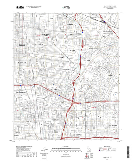 South Gate California US Topo Map Image