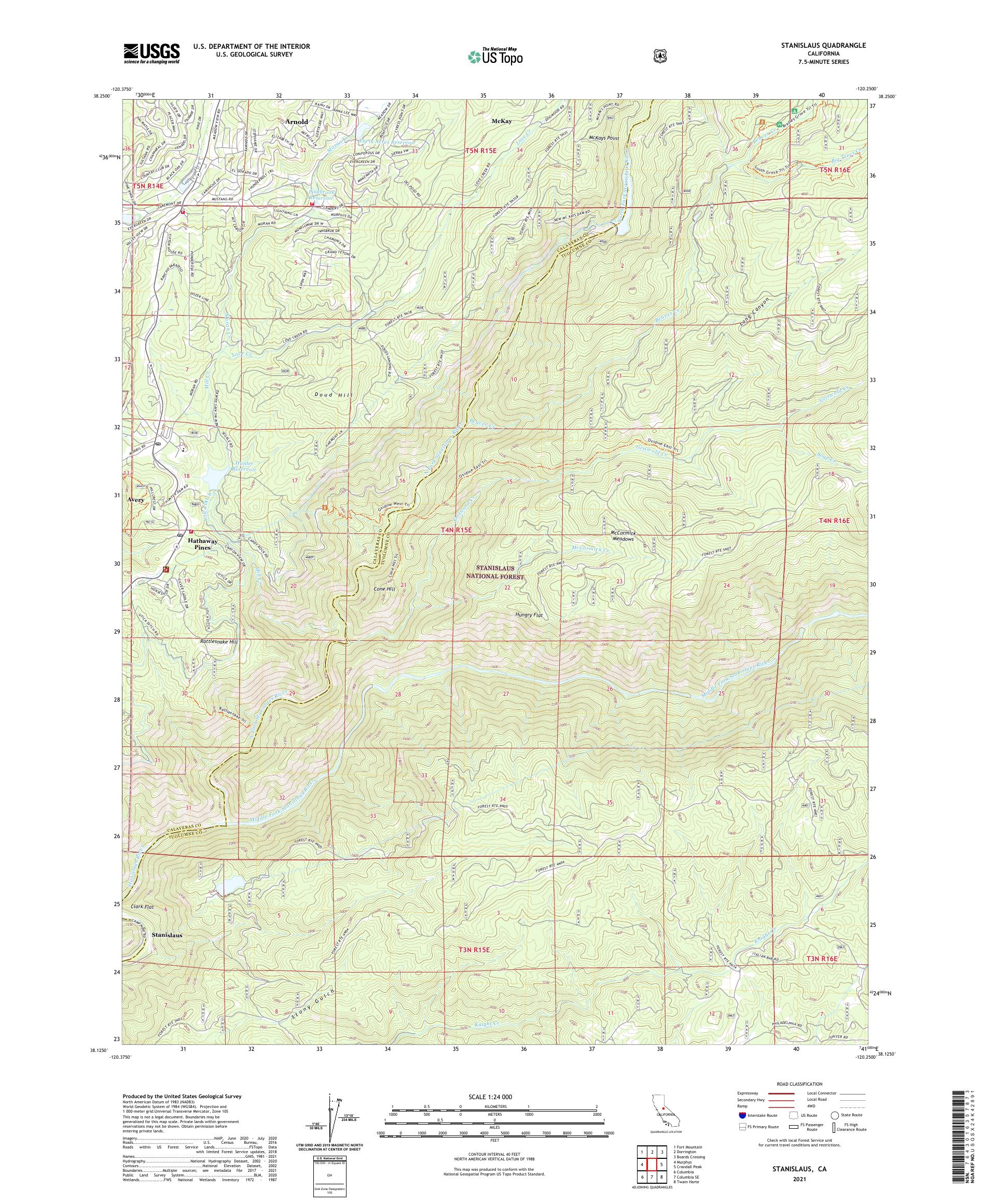 Stanislaus California US Topo Map – MyTopo Map Store