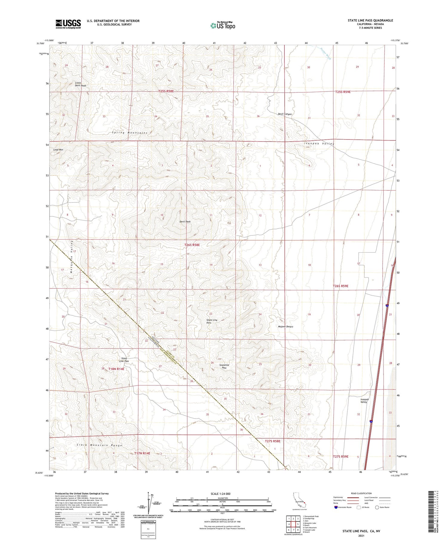 State Line Pass California US Topo Map Image
