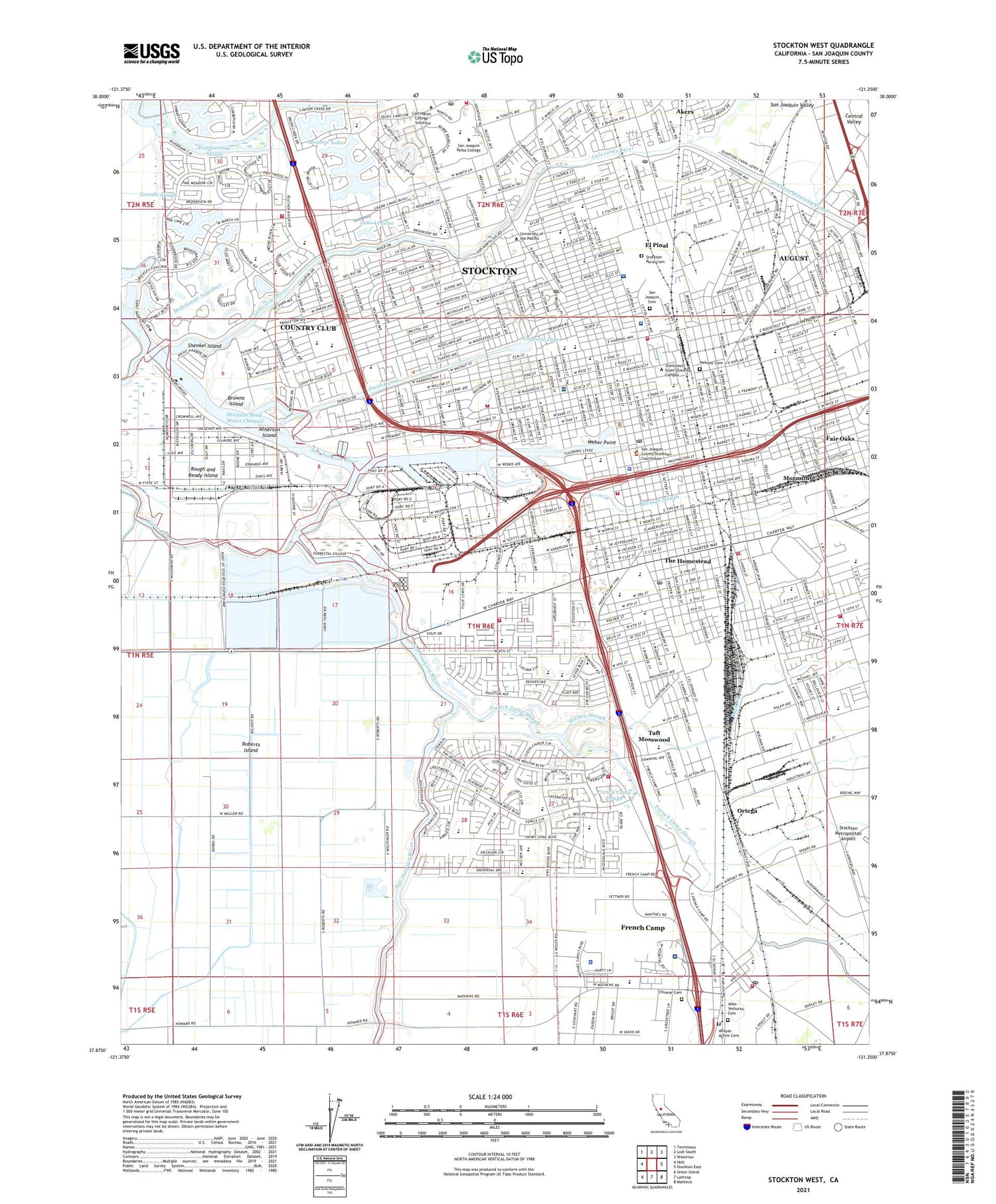Stockton West California US Topo Map Image