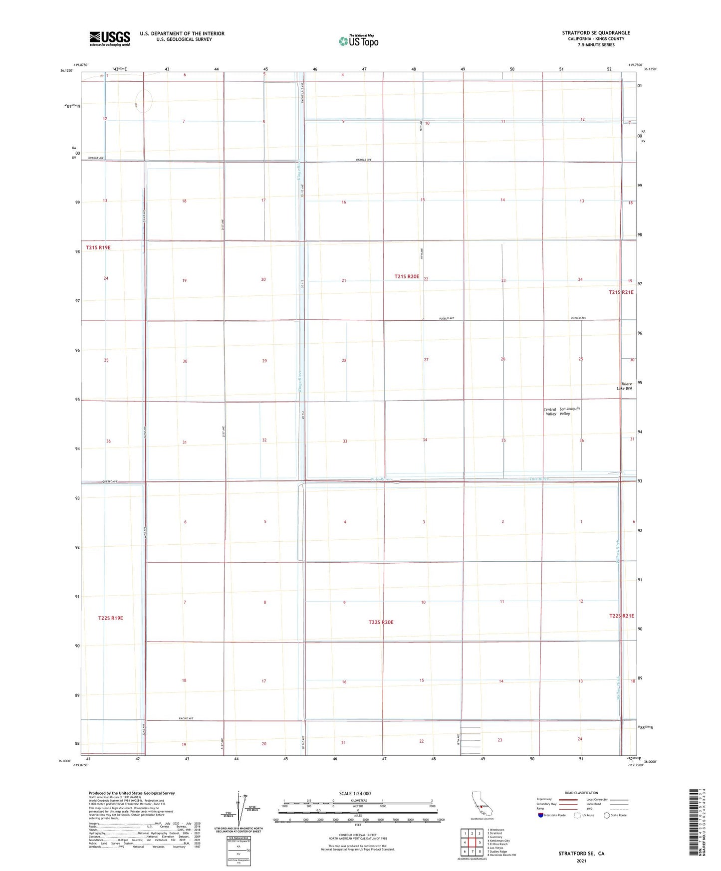 Stratford SE California US Topo Map Image