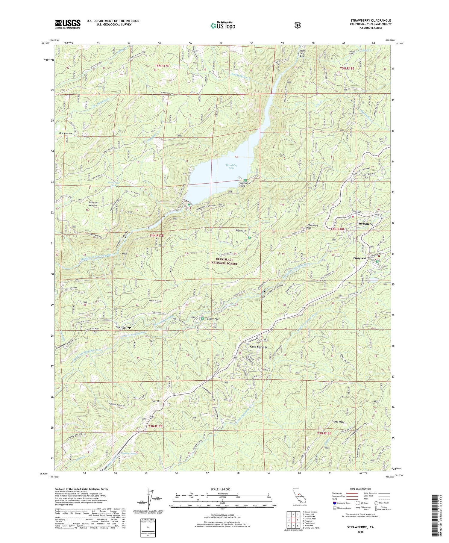 Strawberry California US Topo Map Image