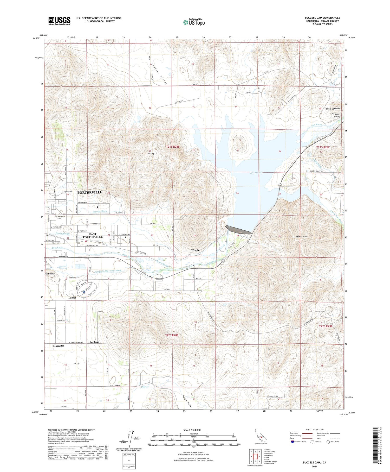 Success Dam California US Topo Map Image