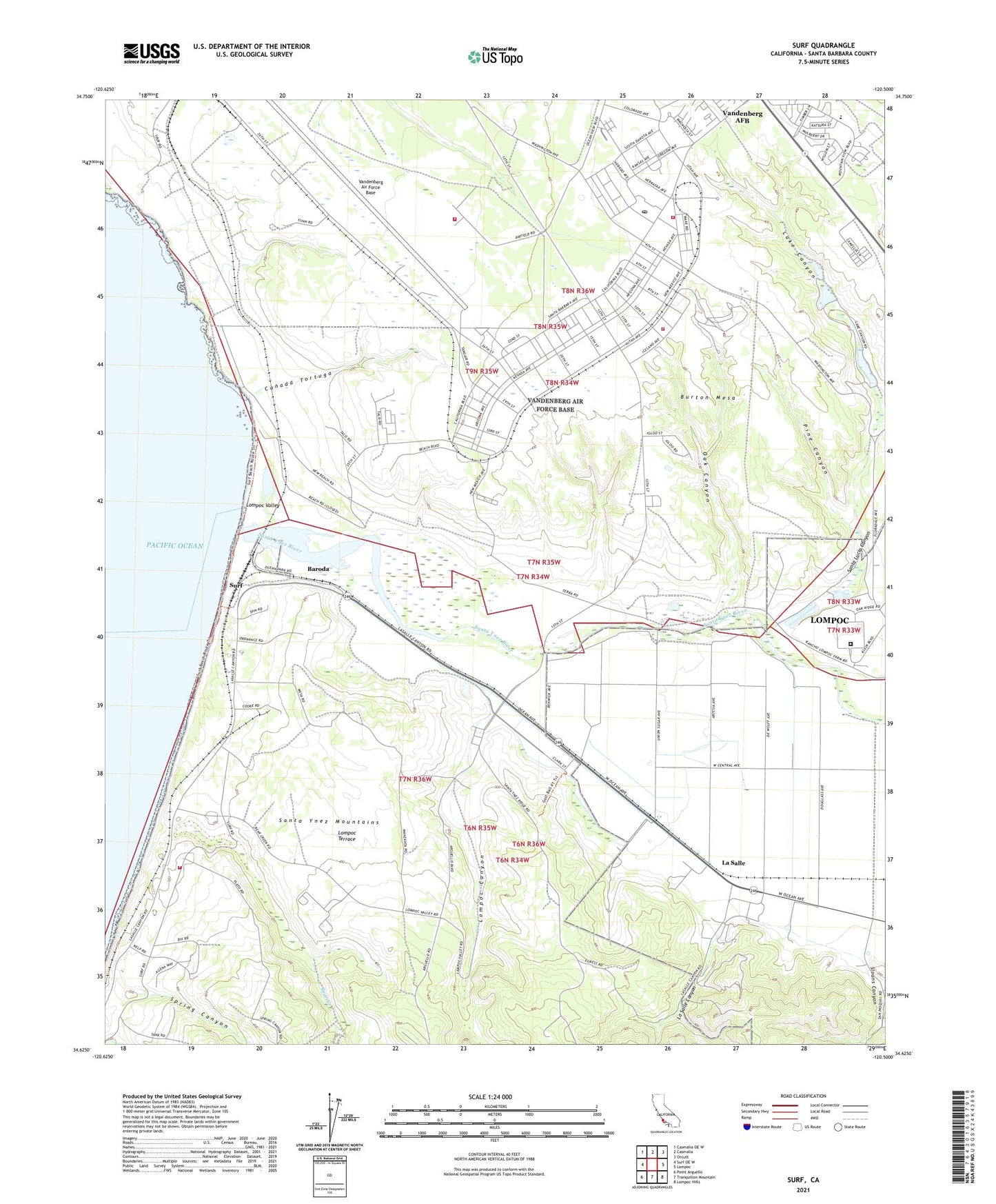Surf California US Topo Map Image