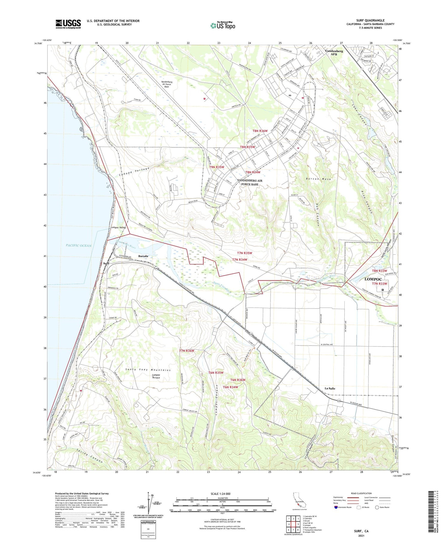 Surf California US Topo Map Image
