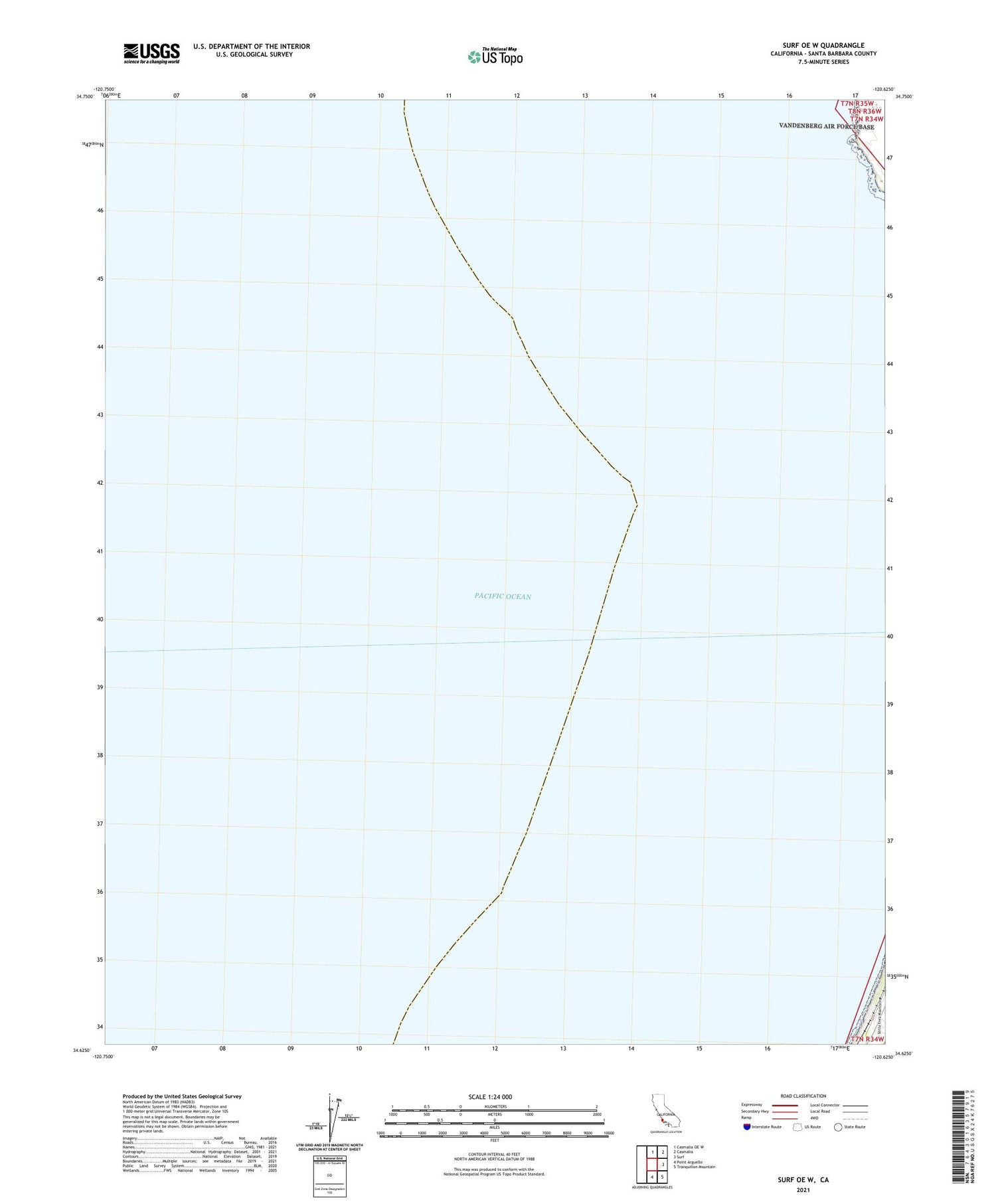 Surf OE W California US Topo Map Image