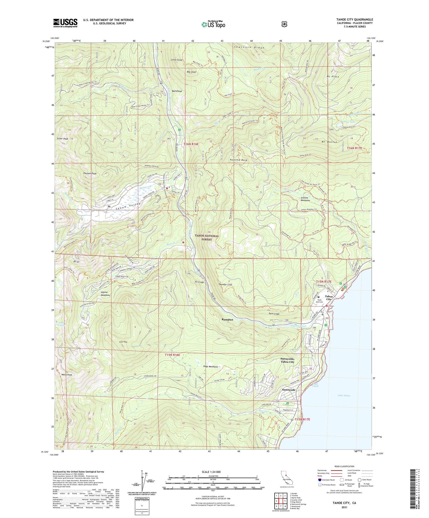 Tahoe City California US Topo Map Image