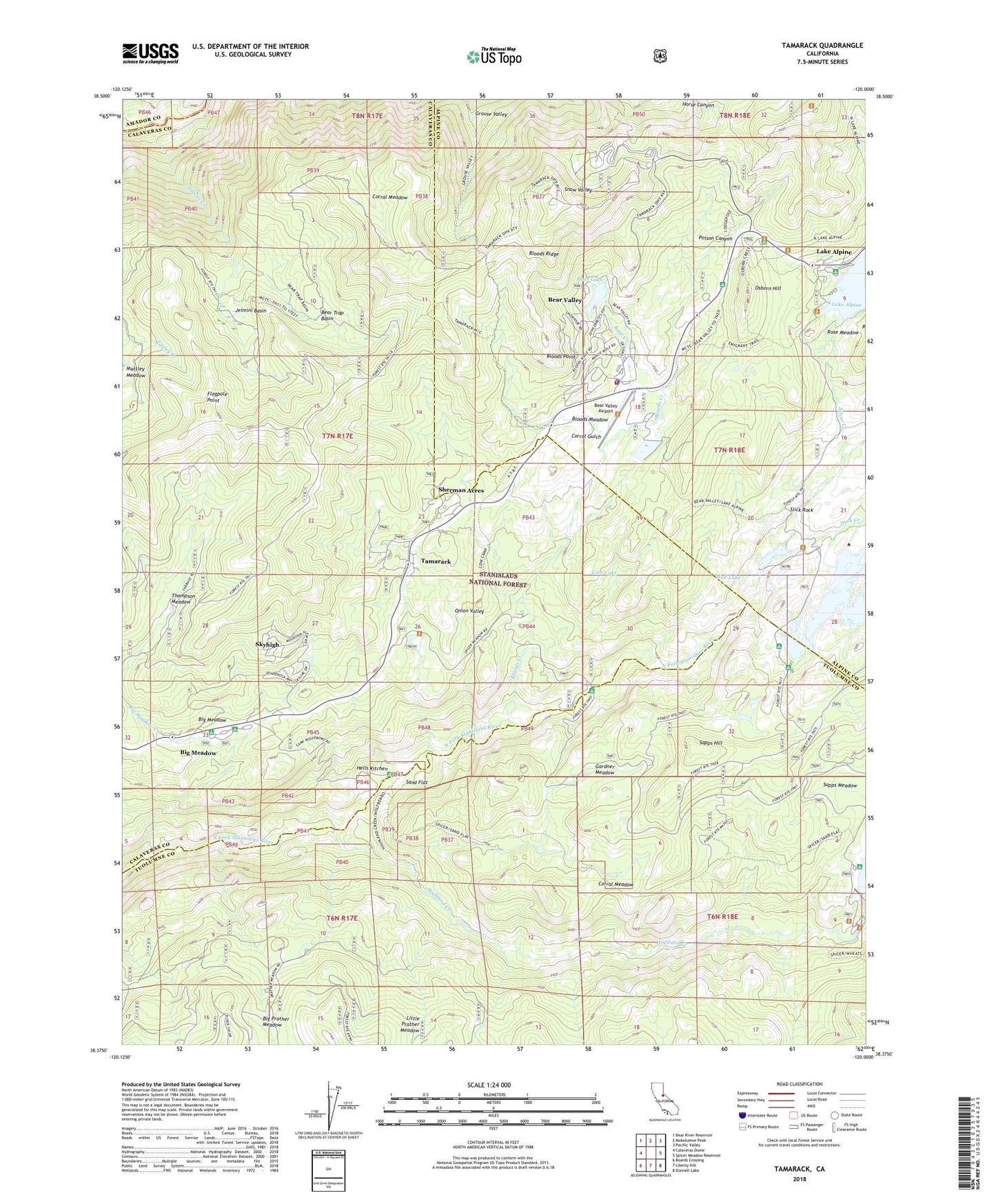 Tamarack California US Topo Map Image