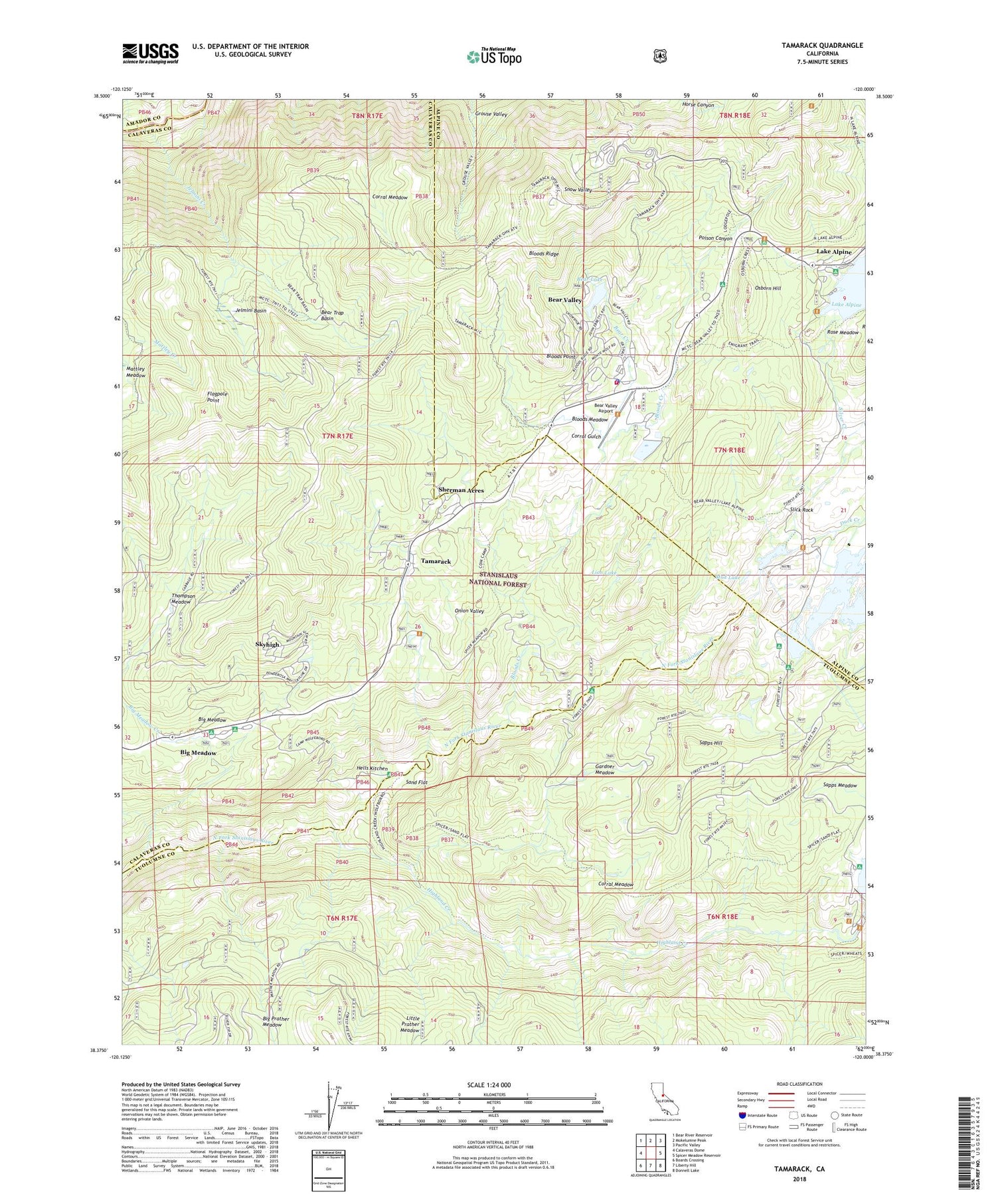 Tamarack California US Topo Map Image