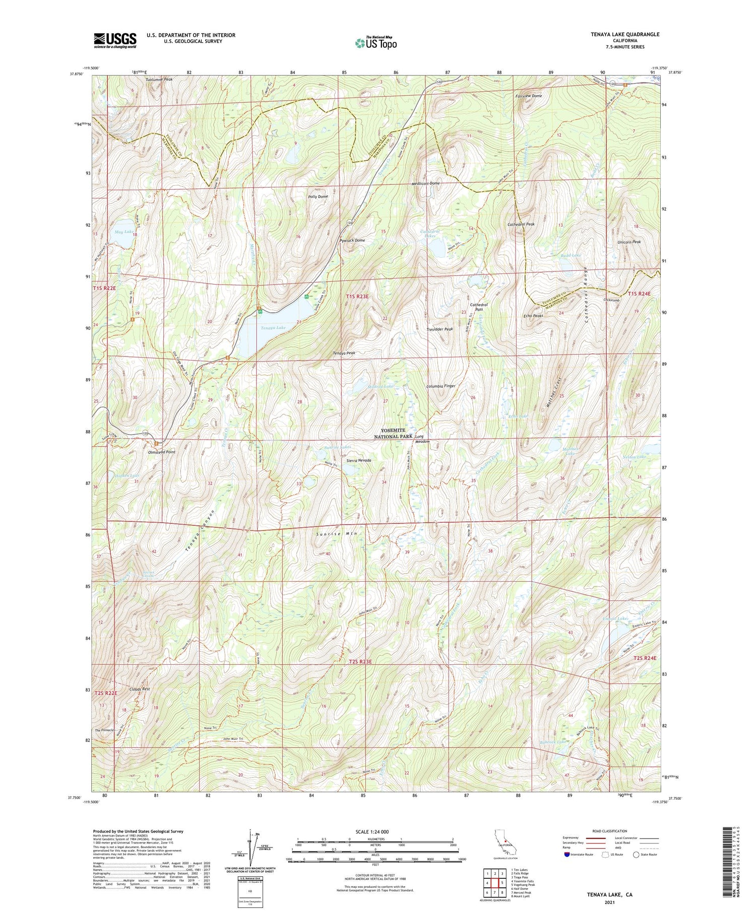 Tenaya Lake California US Topo Map Image