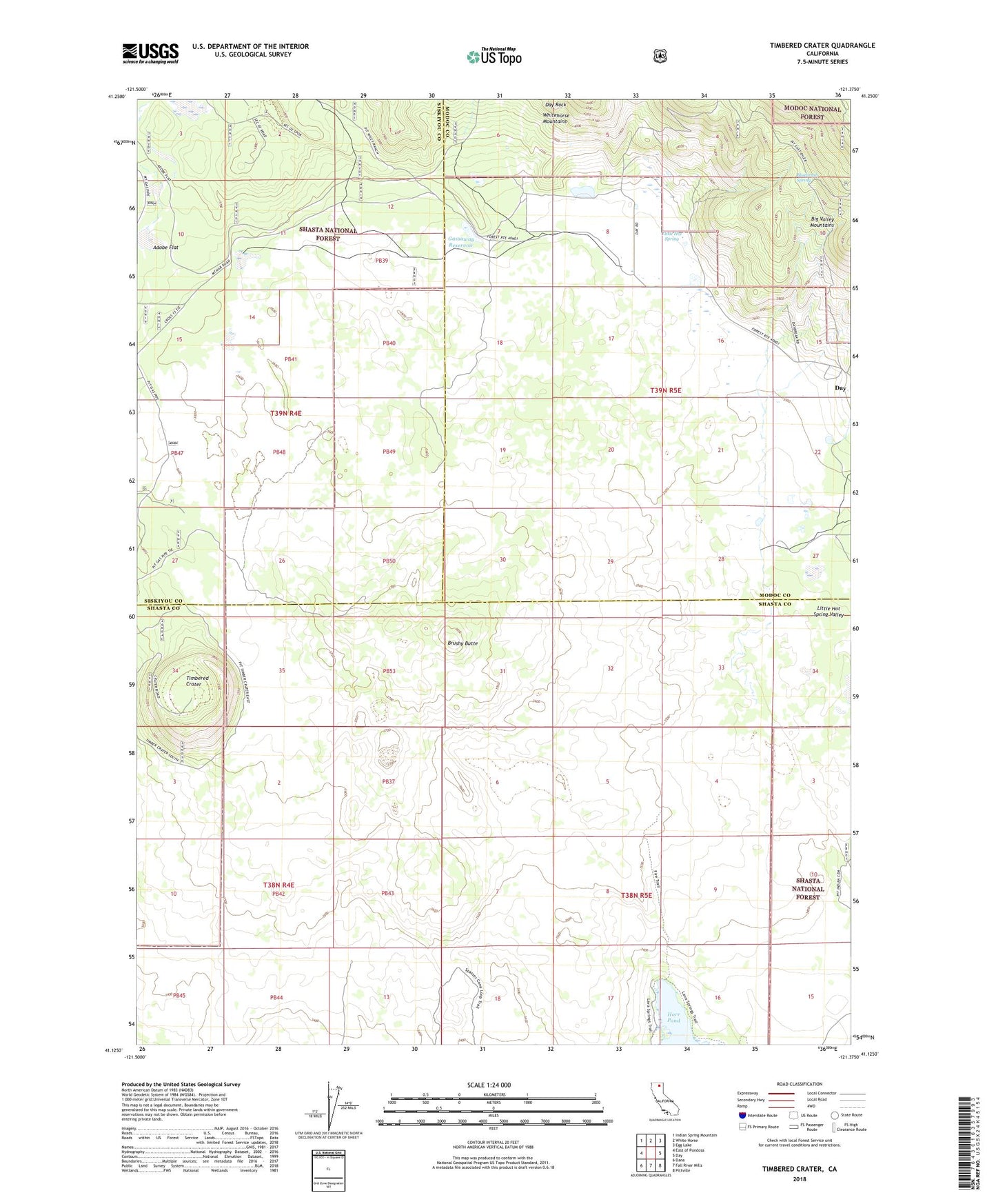 Timbered Crater California US Topo Map Image