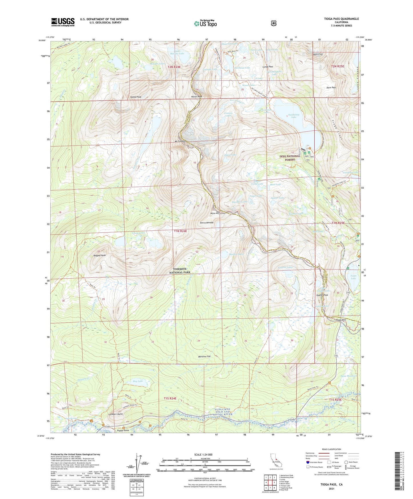 Tioga Pass California US Topo Map Image
