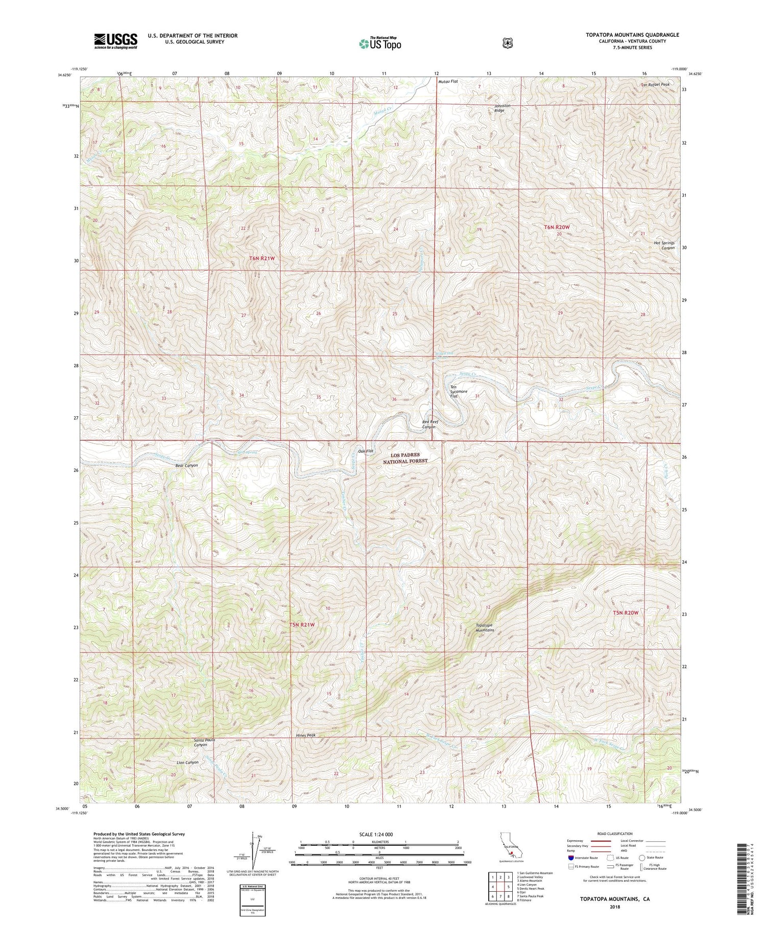 Topatopa Mountains California US Topo Map Image