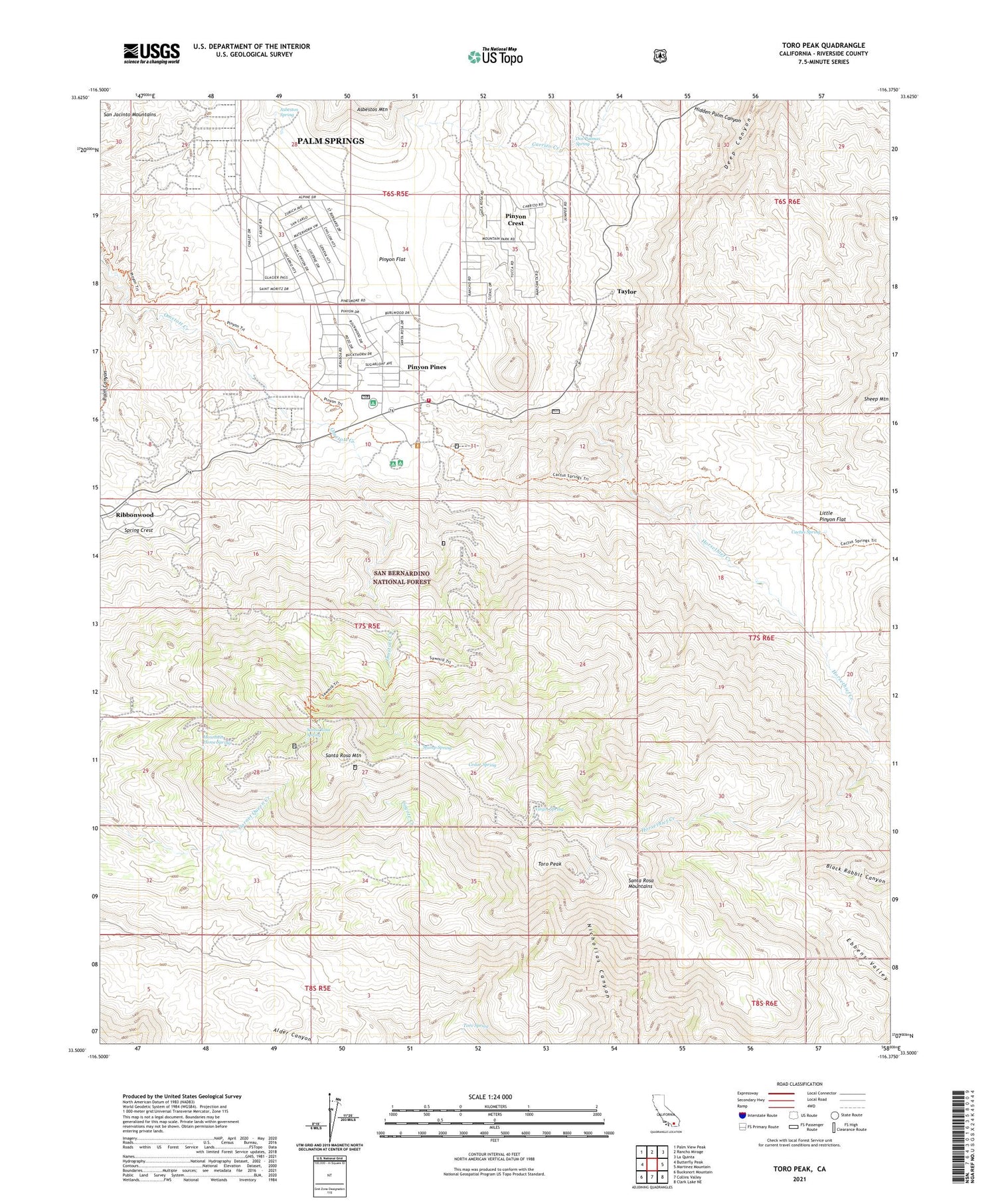 Toro Peak California US Topo Map Image