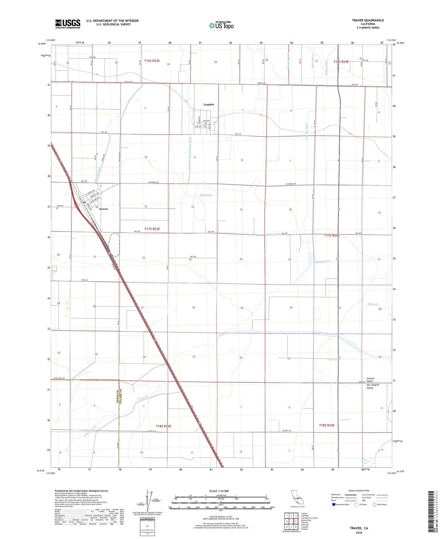 Traver California US Topo Map Image