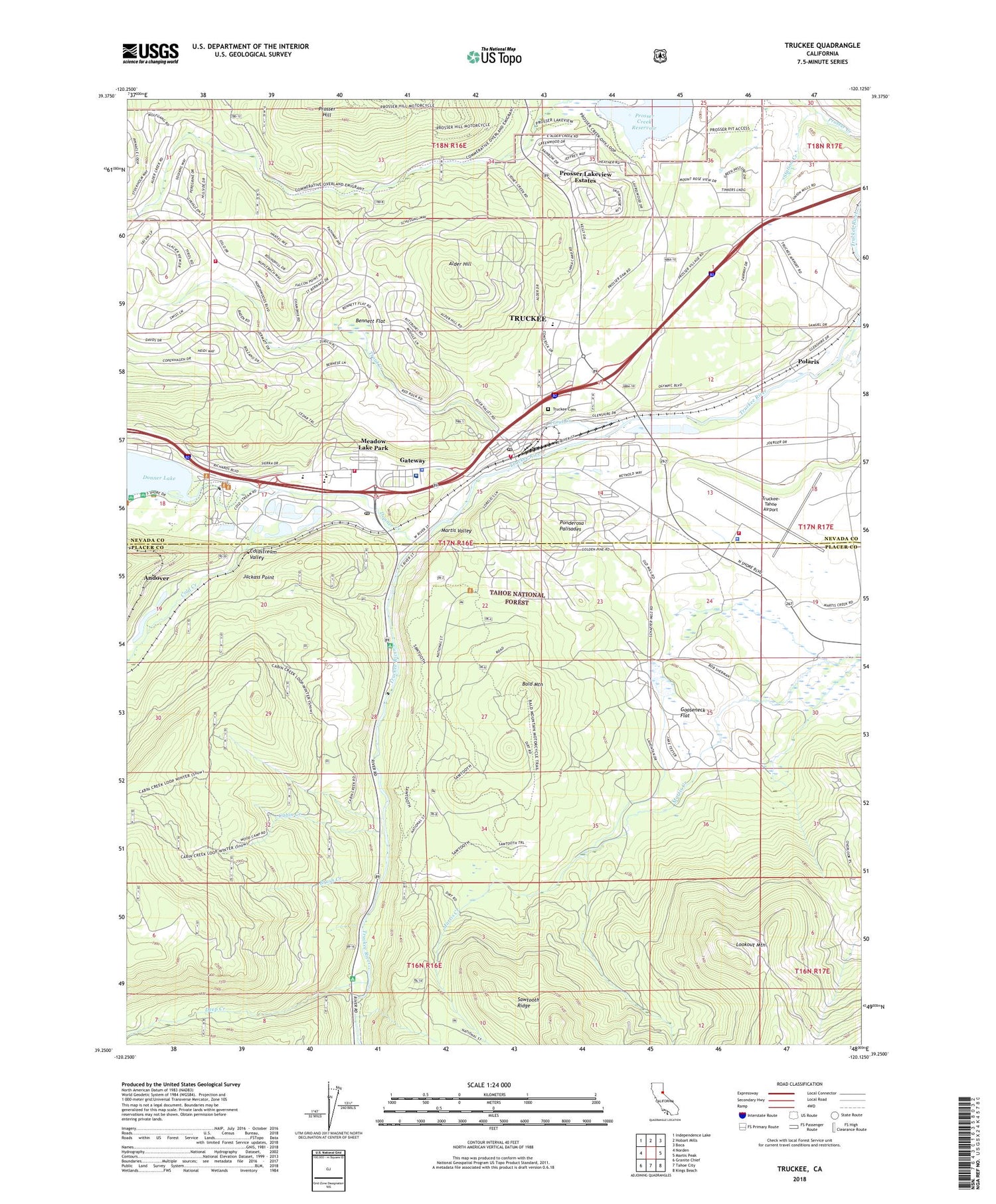 Truckee California US Topo Map Image