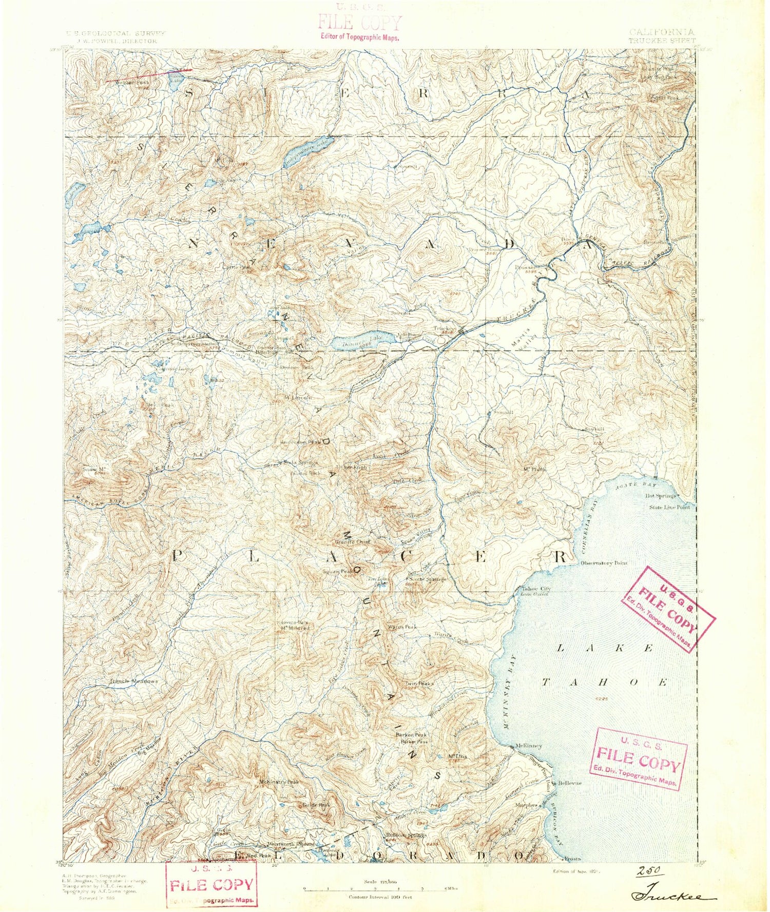 Historic 1891 Truckee California 30'x30' Topo Map Image