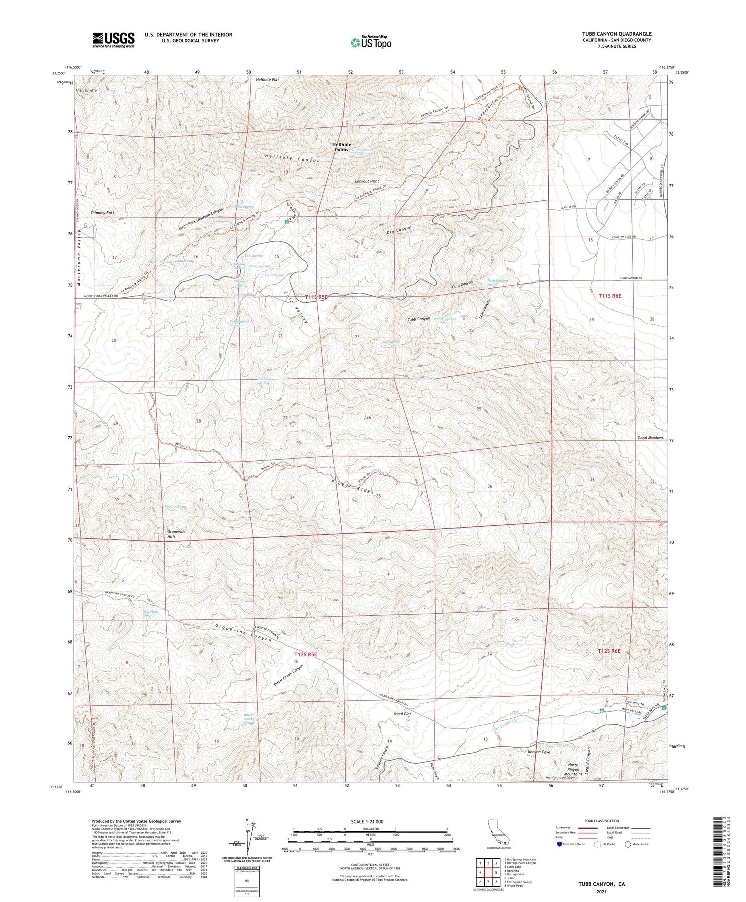 Tubb Canyon California US Topo Map Image