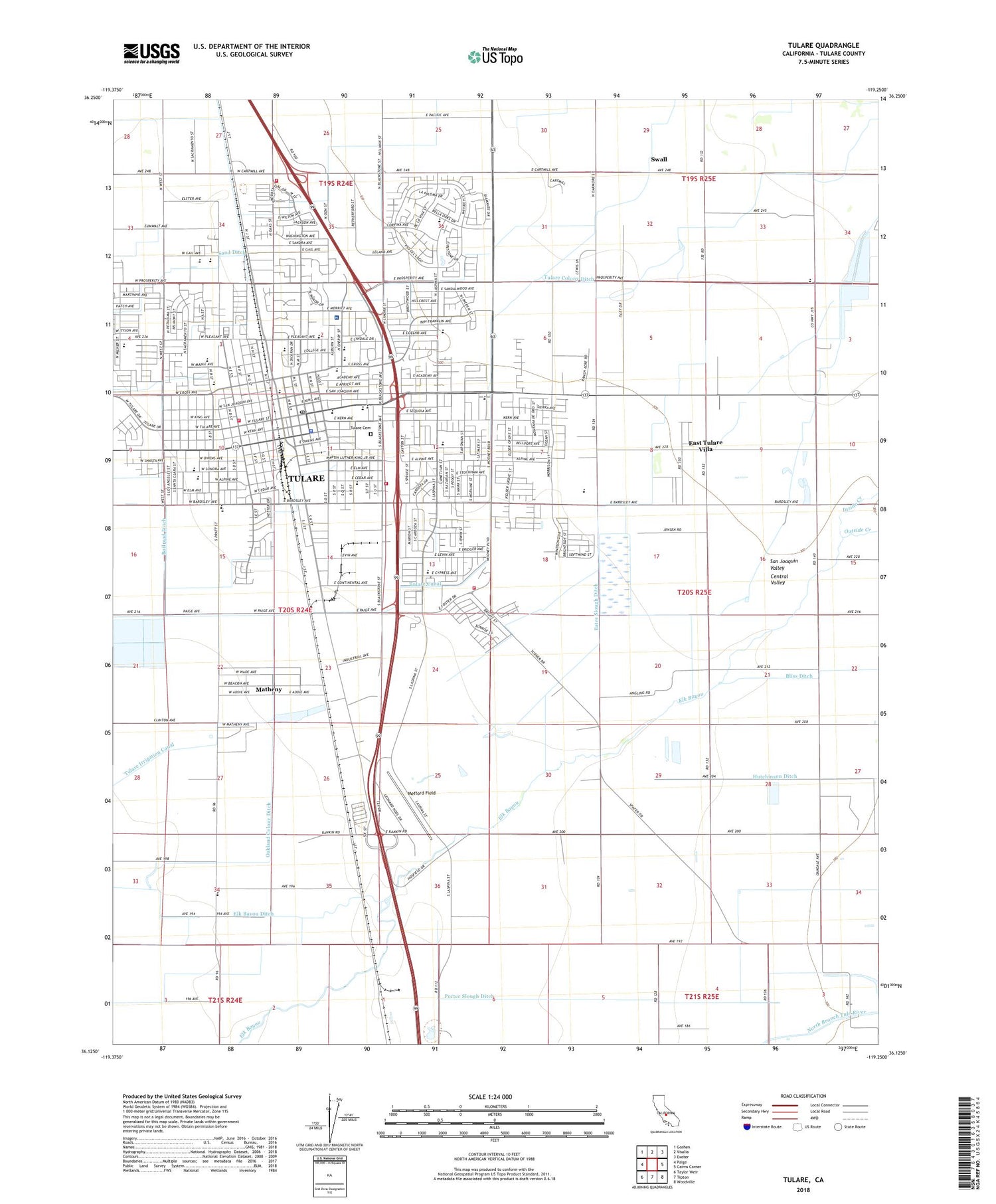 Tulare California US Topo Map Image