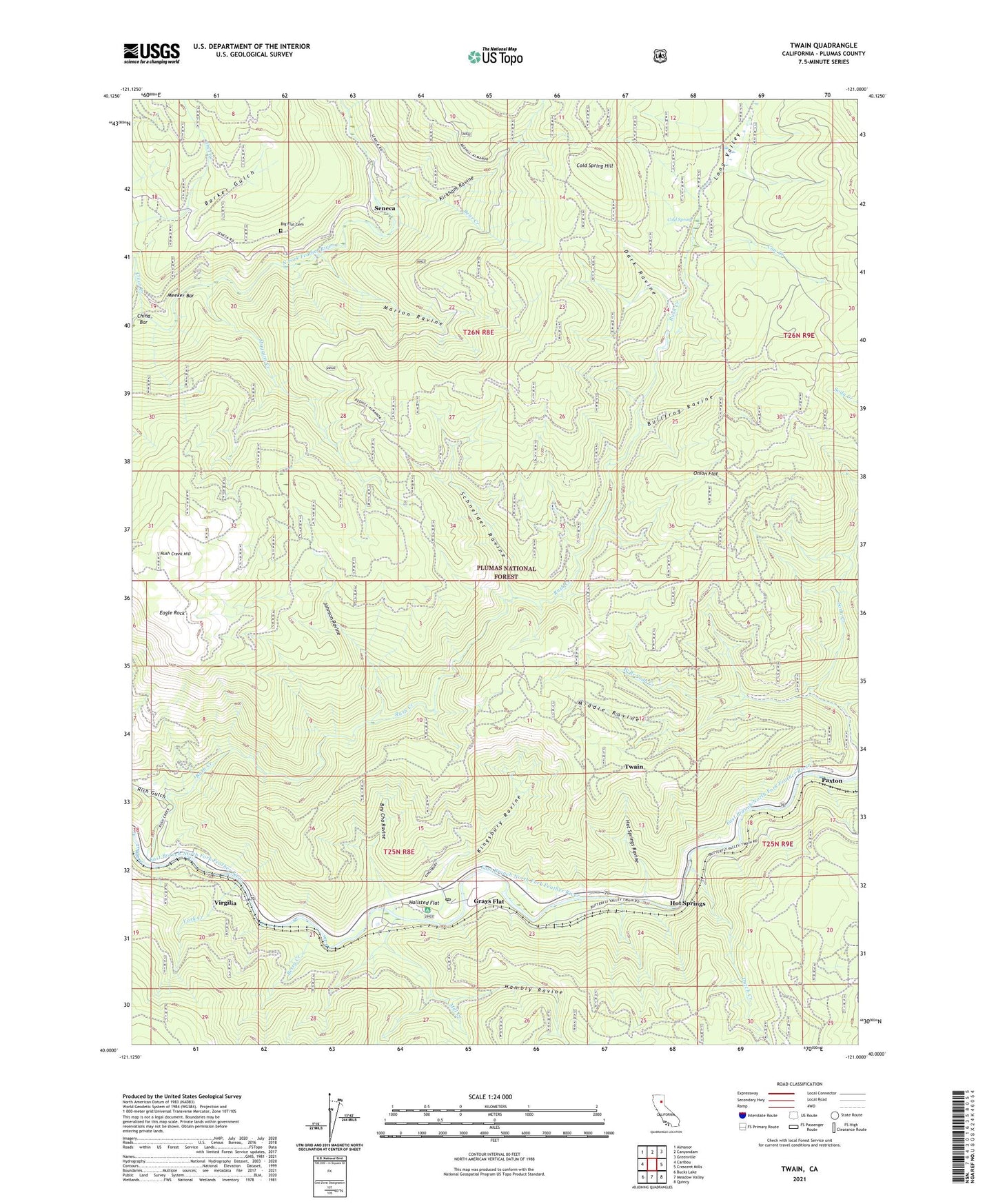 Twain California US Topo Map Image