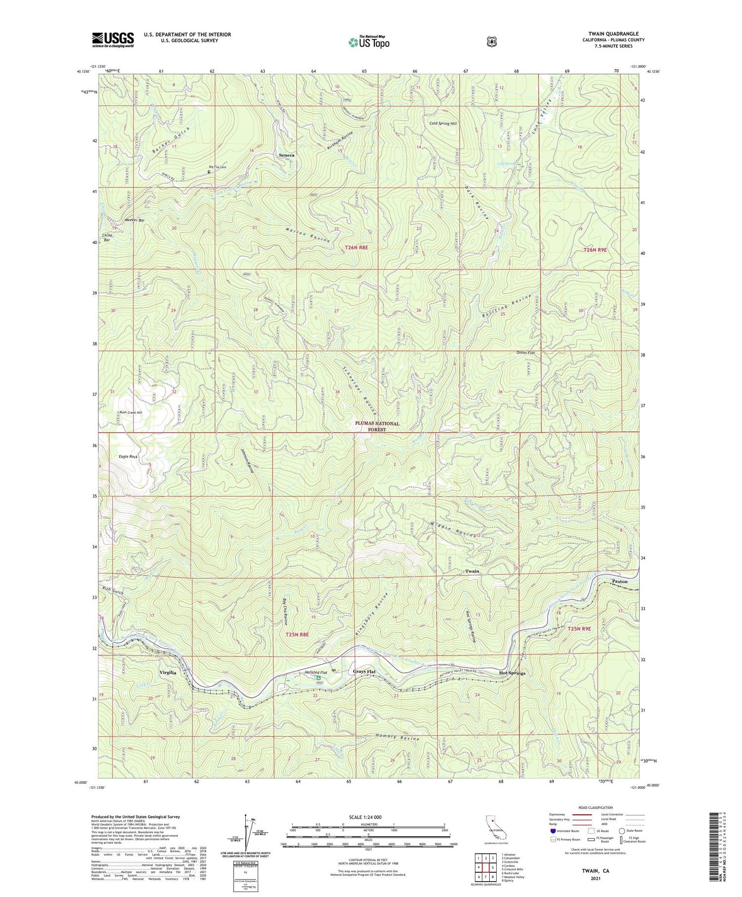 Twain California US Topo Map Image