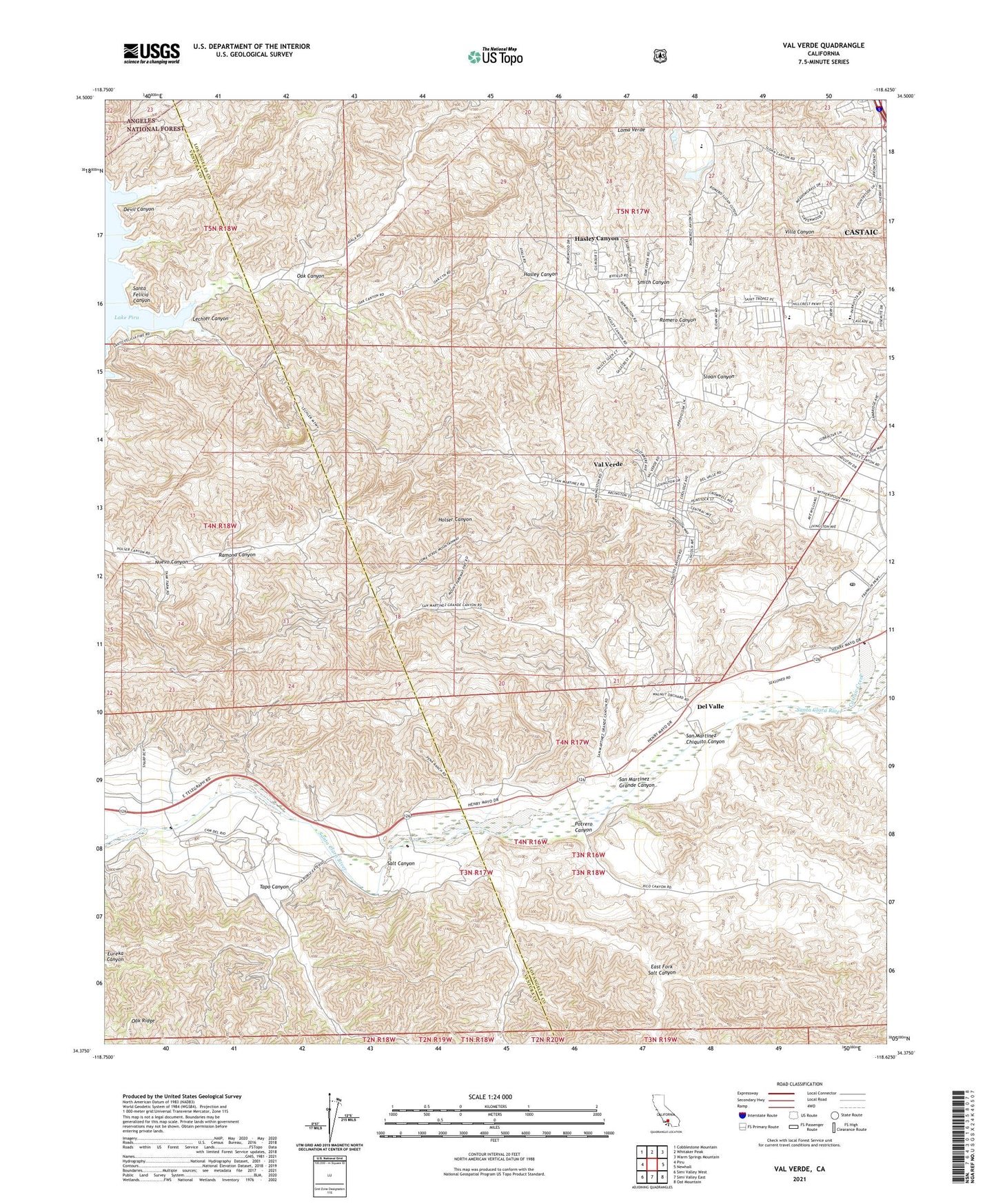 Val Verde California US Topo Map Image
