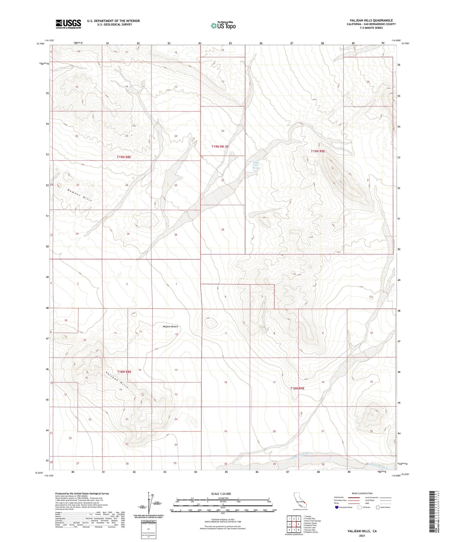 Valjean Hills California US Topo Map Image