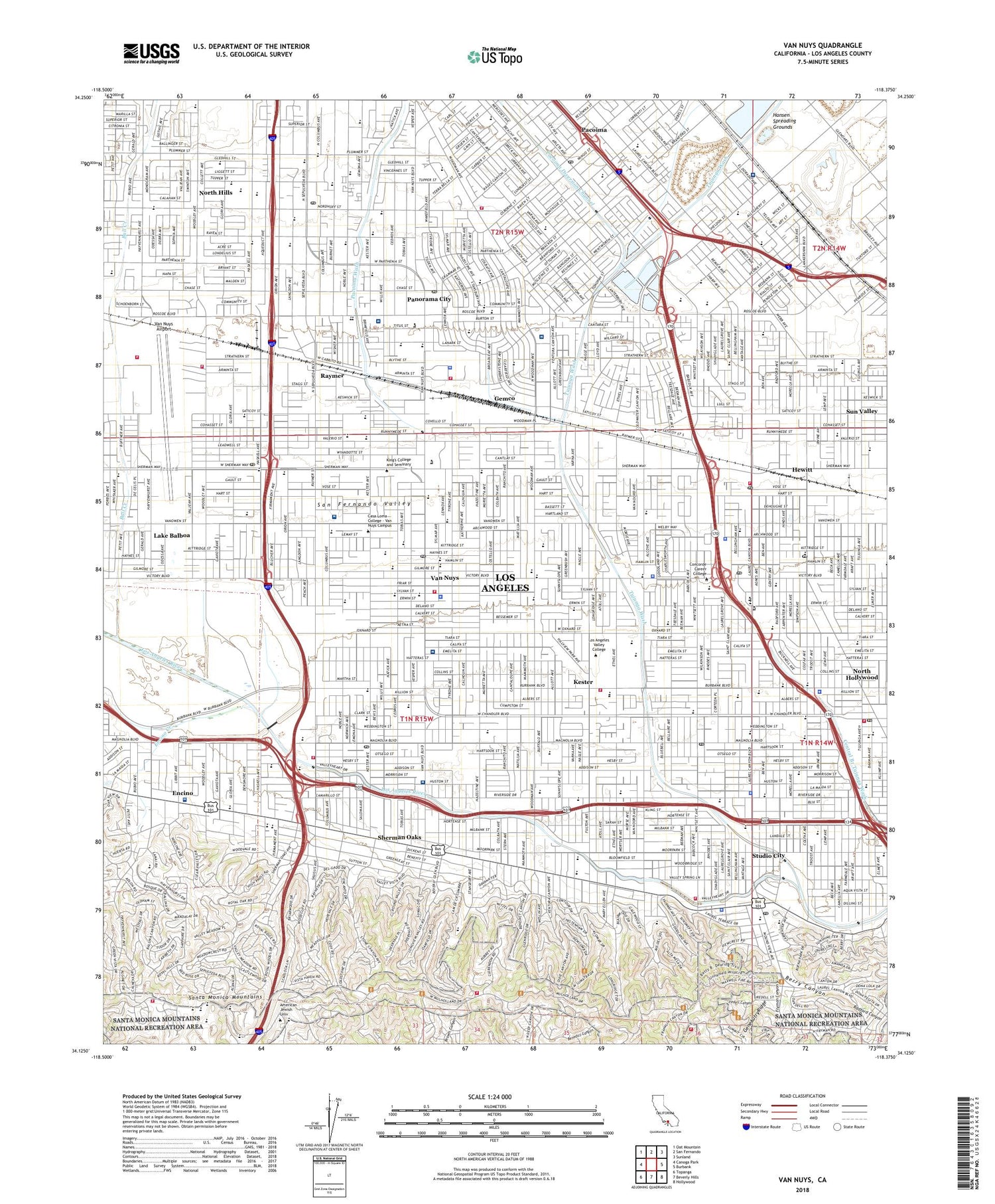 Van Nuys California US Topo Map Image