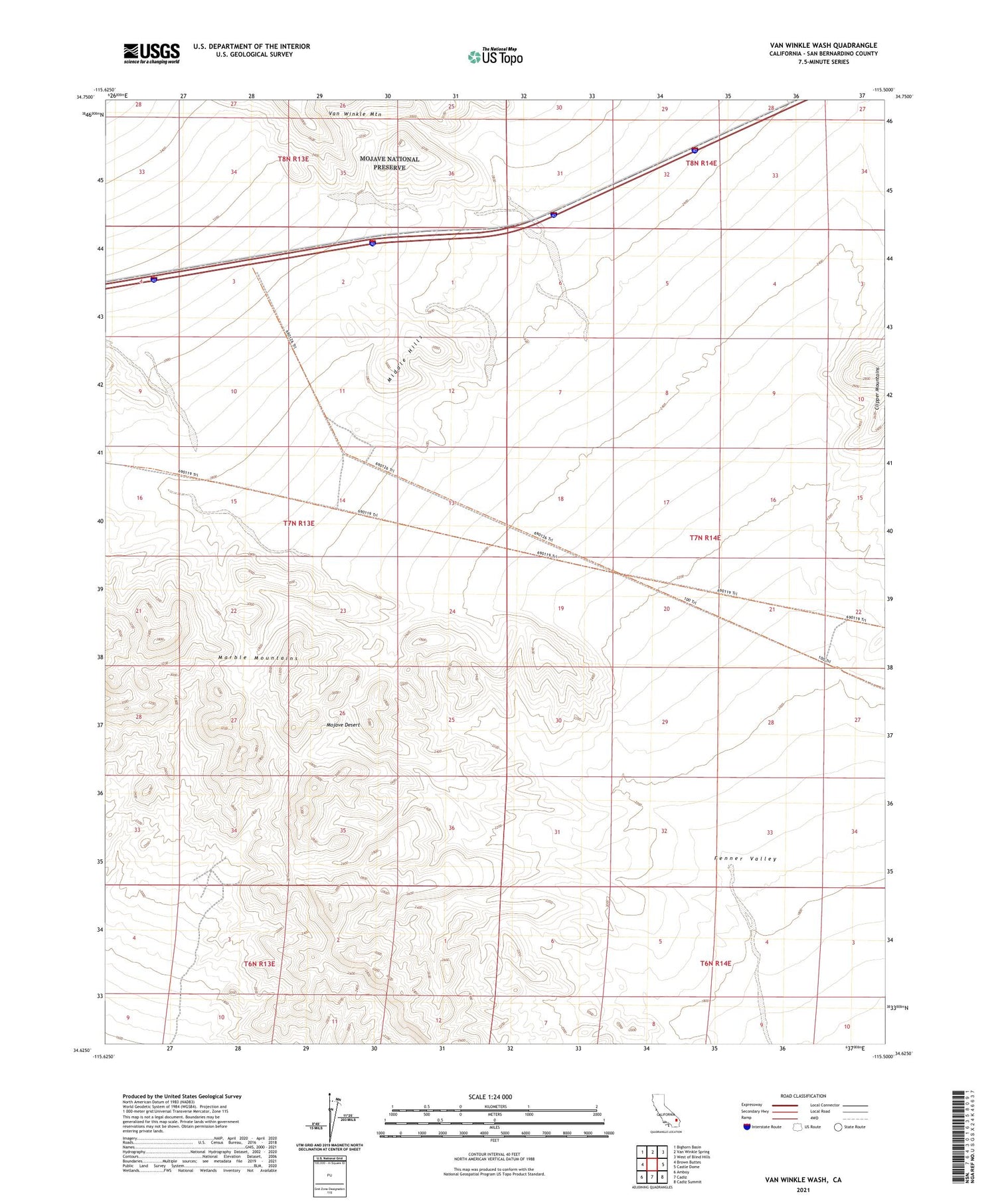 Van Winkle Wash California US Topo Map Image