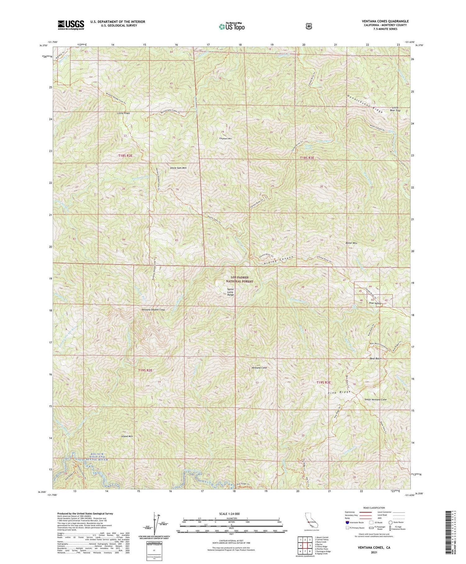 Ventana Cones California US Topo Map Image