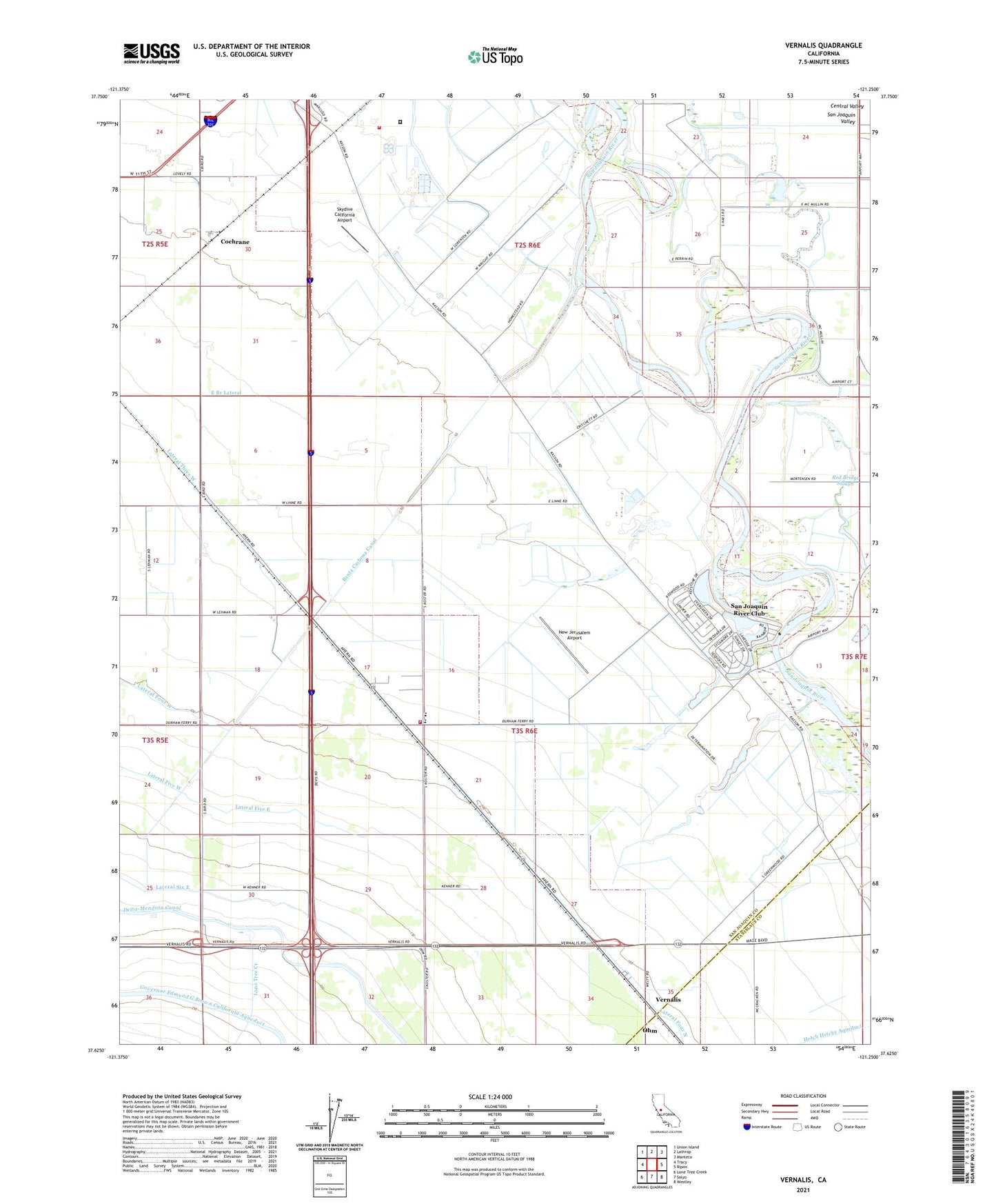 Vernalis California US Topo Map Image