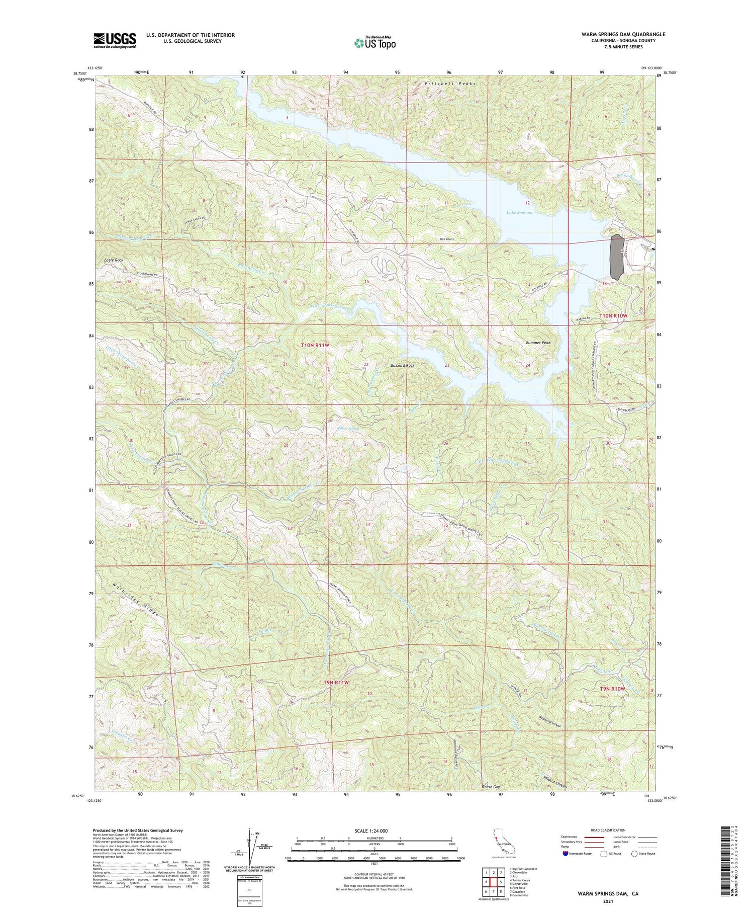 Warm Springs Dam California US Topo Map Image