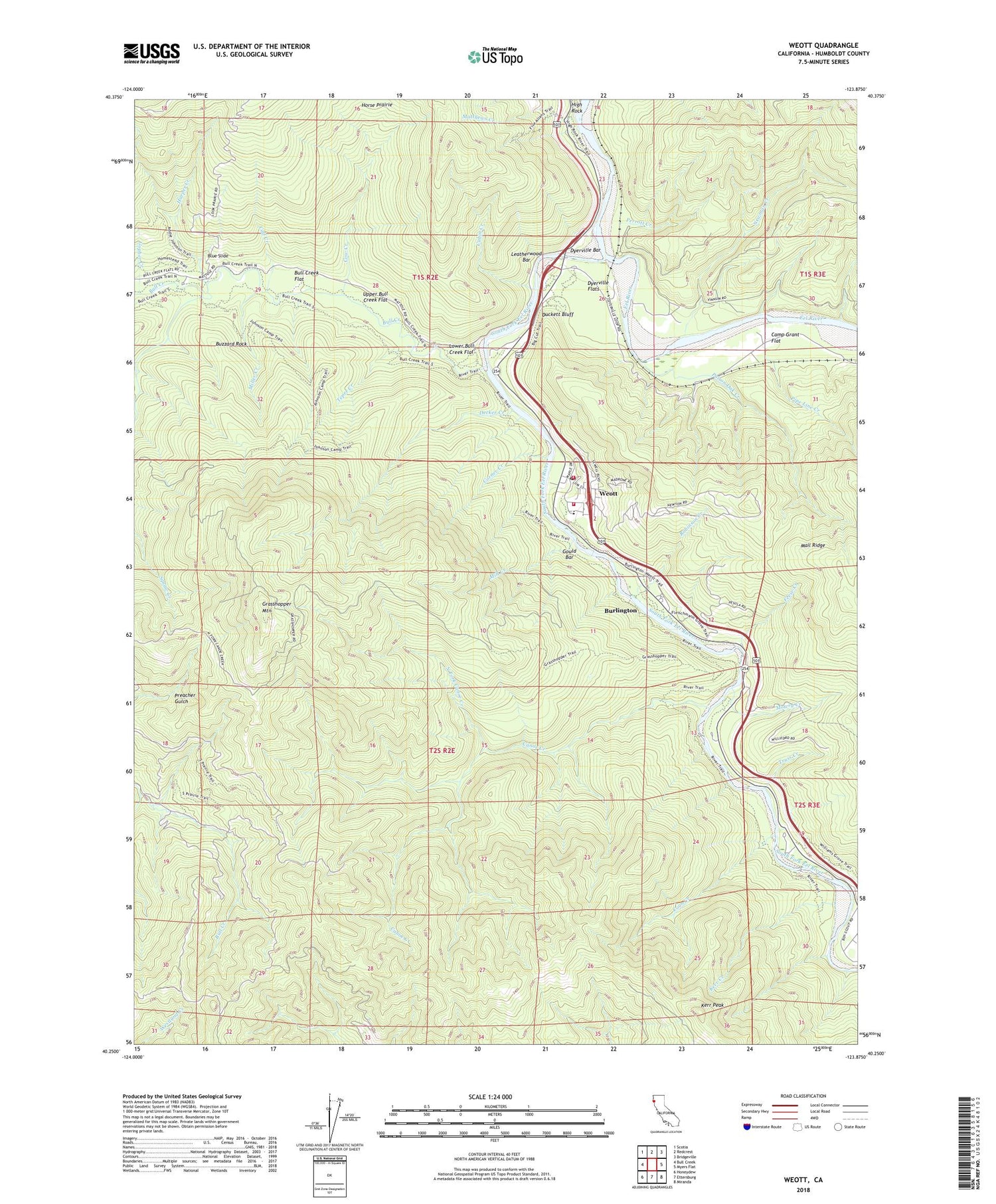 Weott California US Topo Map Image