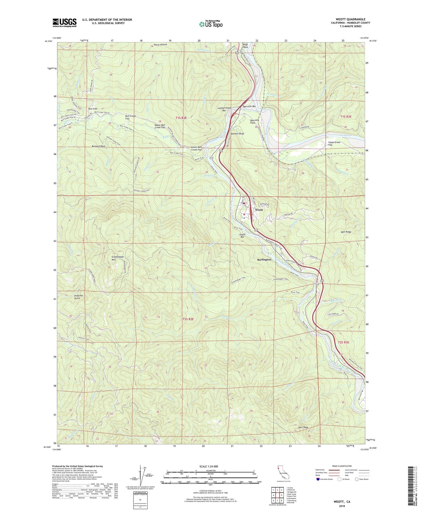 Weott California US Topo Map Image