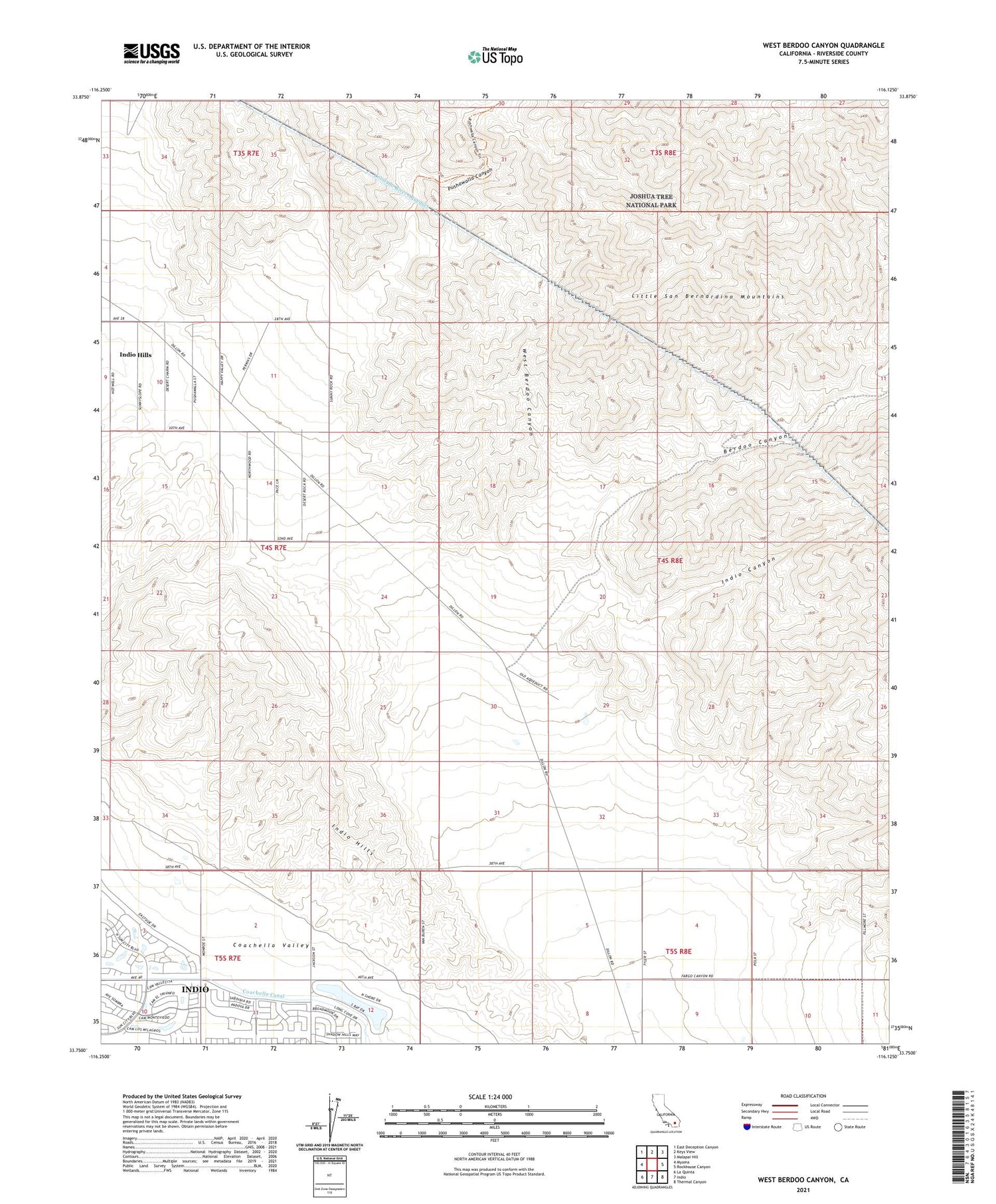 West Berdoo Canyon California US Topo Map Image