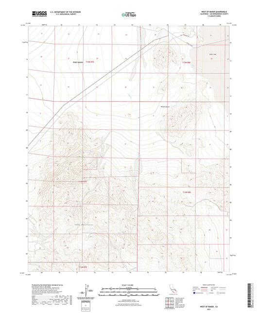 West of Baker California US Topo Map Image