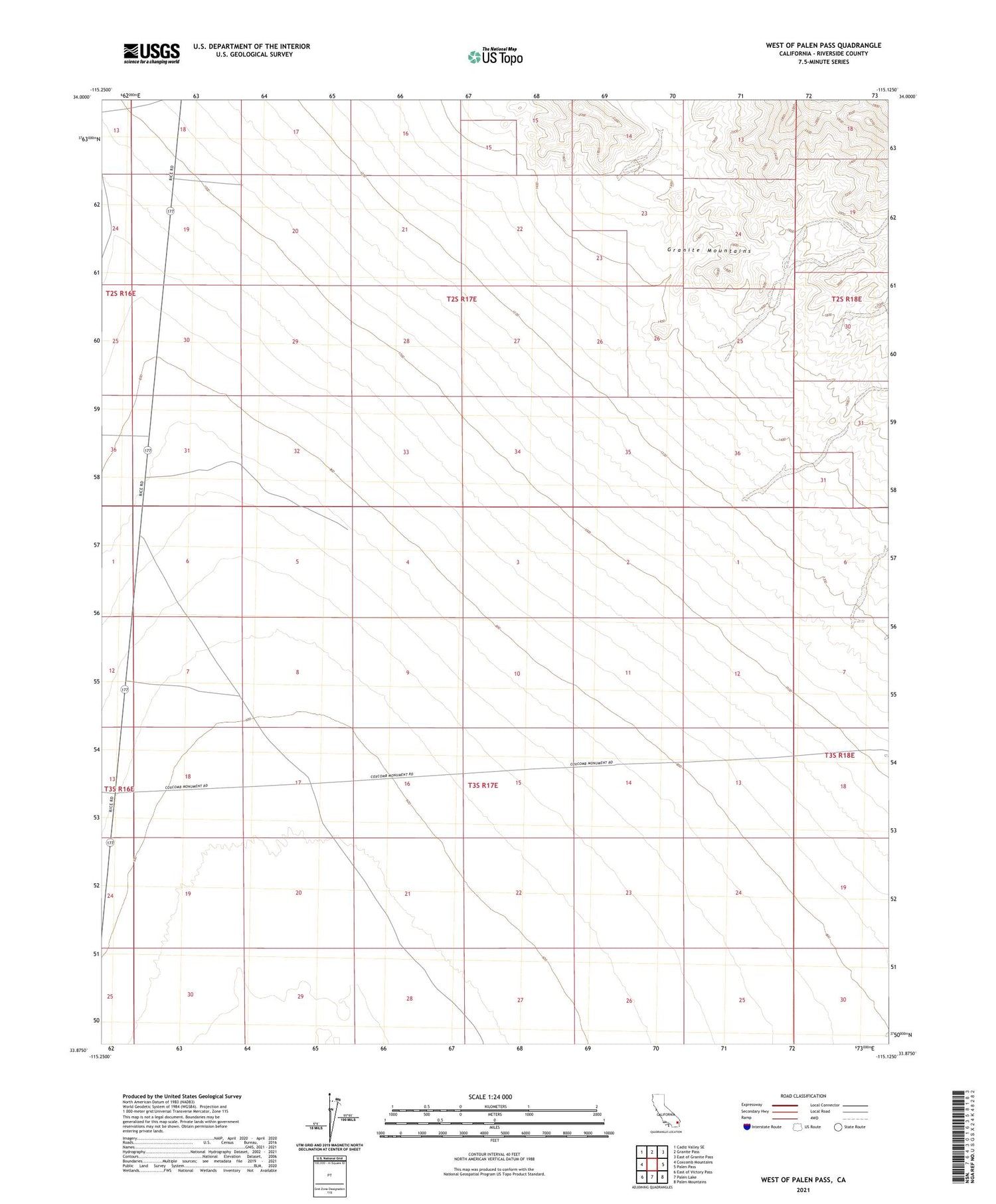 West of Palen Pass California US Topo Map Image