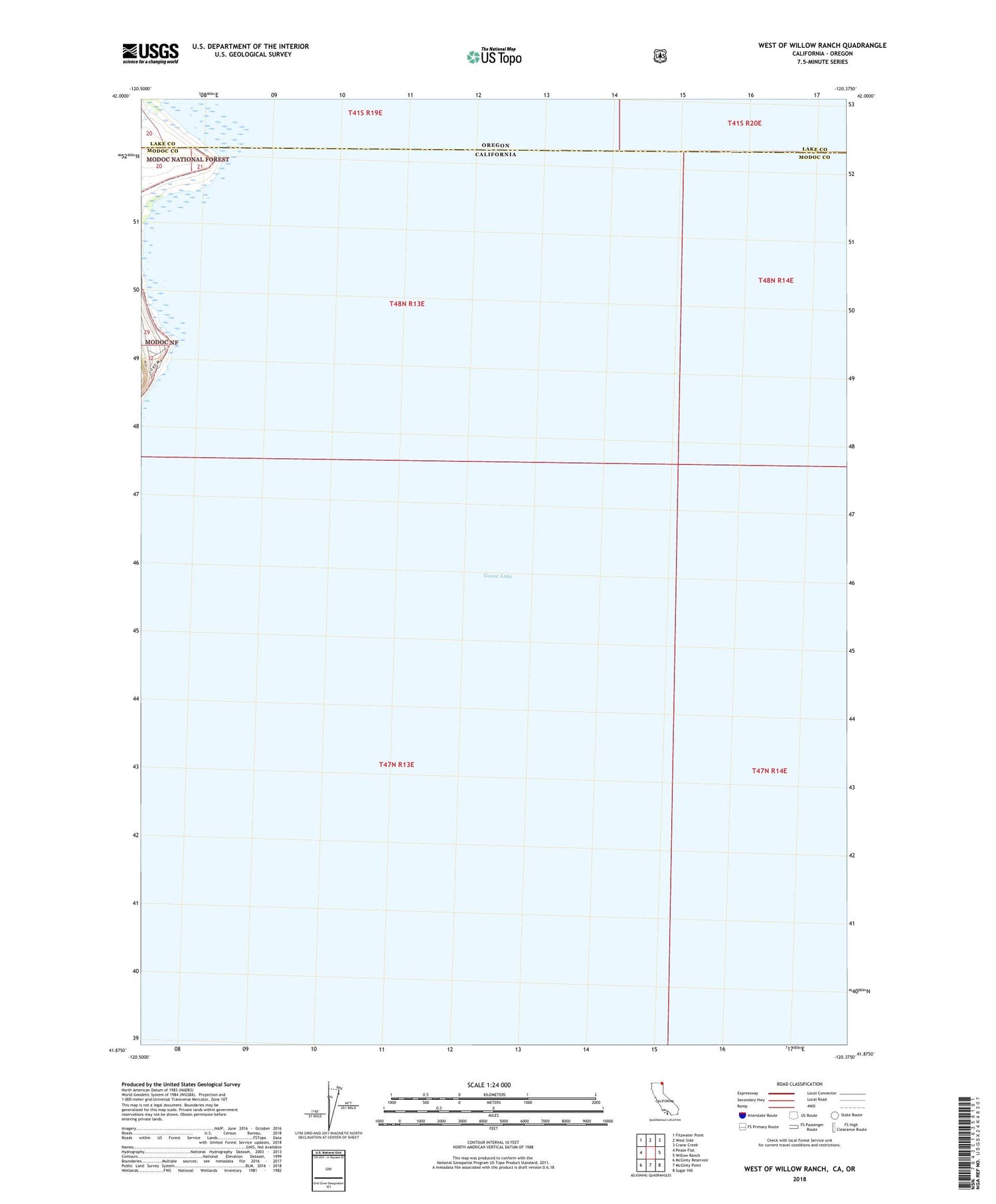 West of Willow Ranch California US Topo Map Image