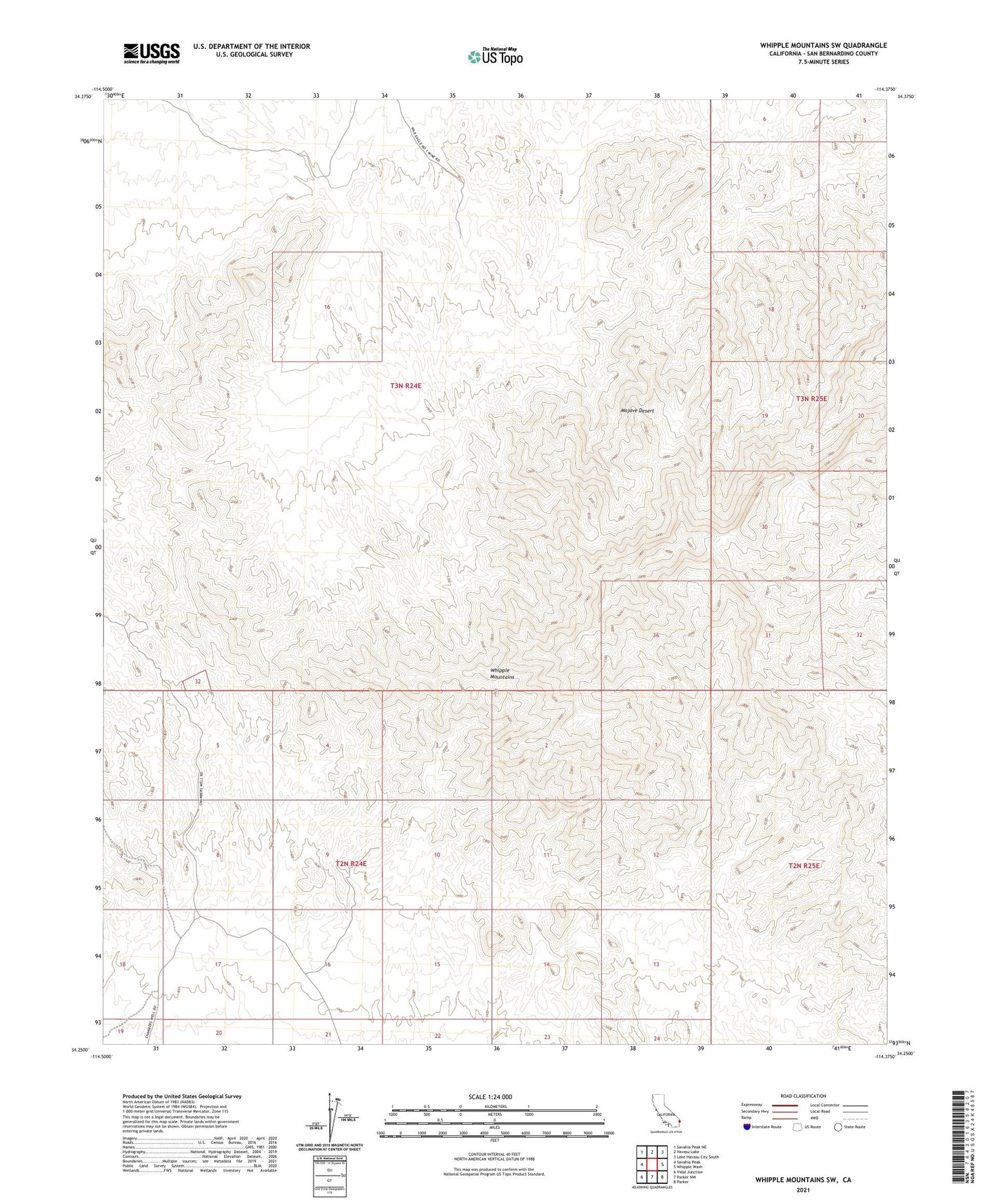 Whipple Mountains SW California US Topo Map Image