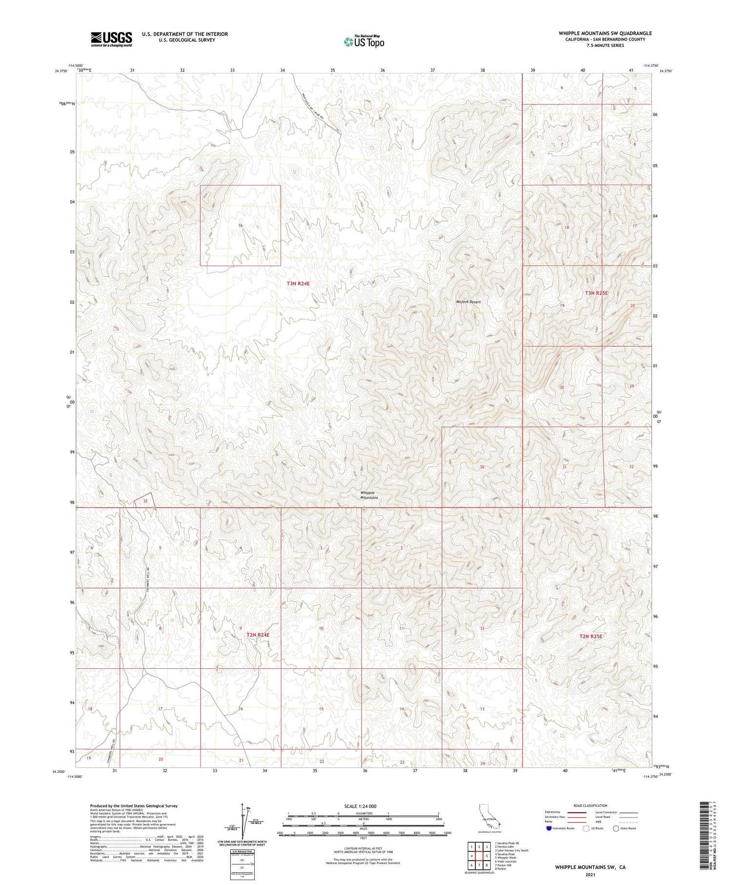 Whipple Mountains SW California US Topo Map Image
