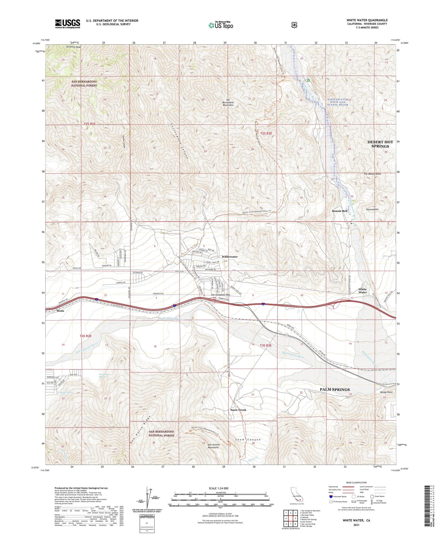 White Water California US Topo Map Image