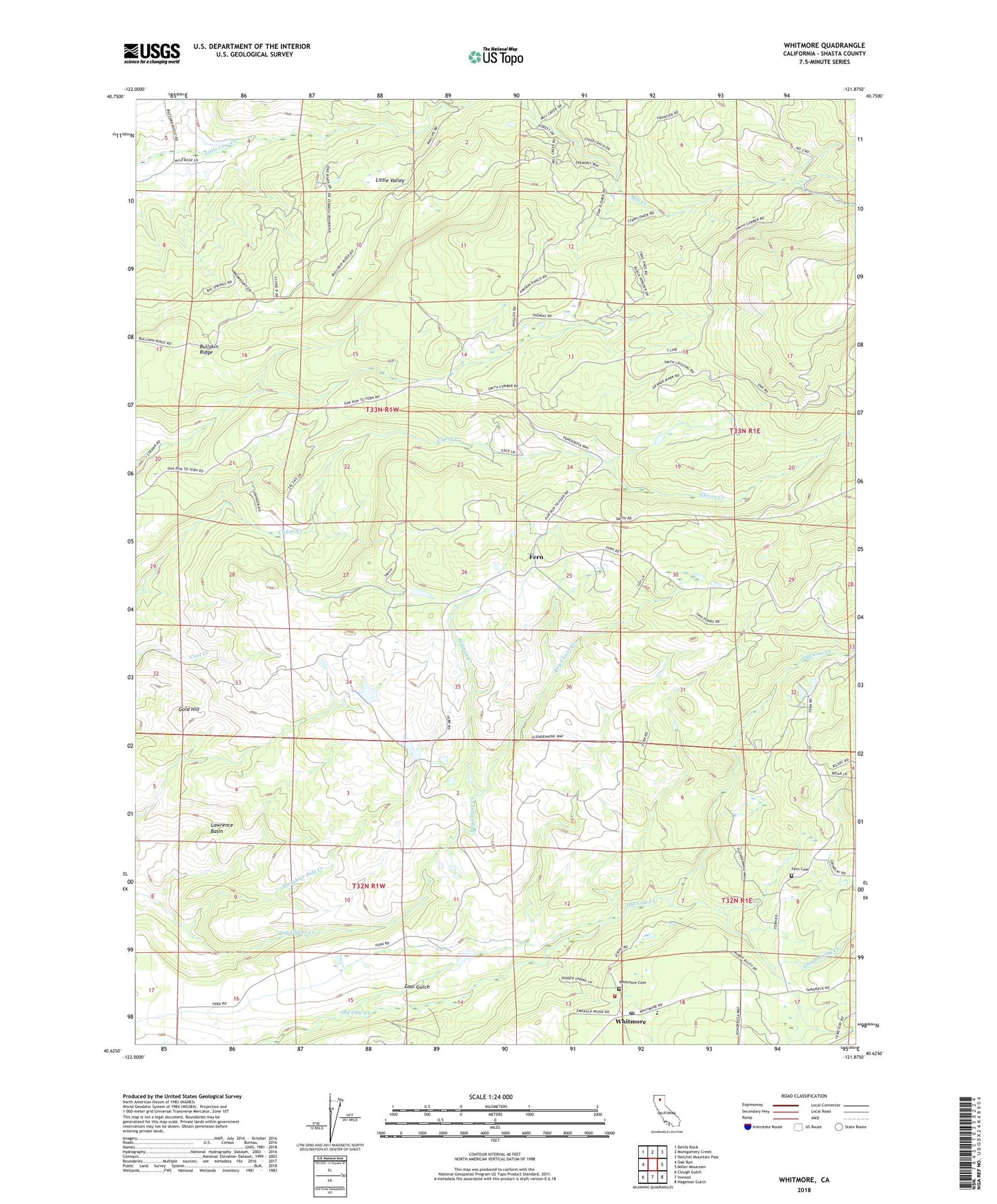 Whitmore California US Topo Map Image