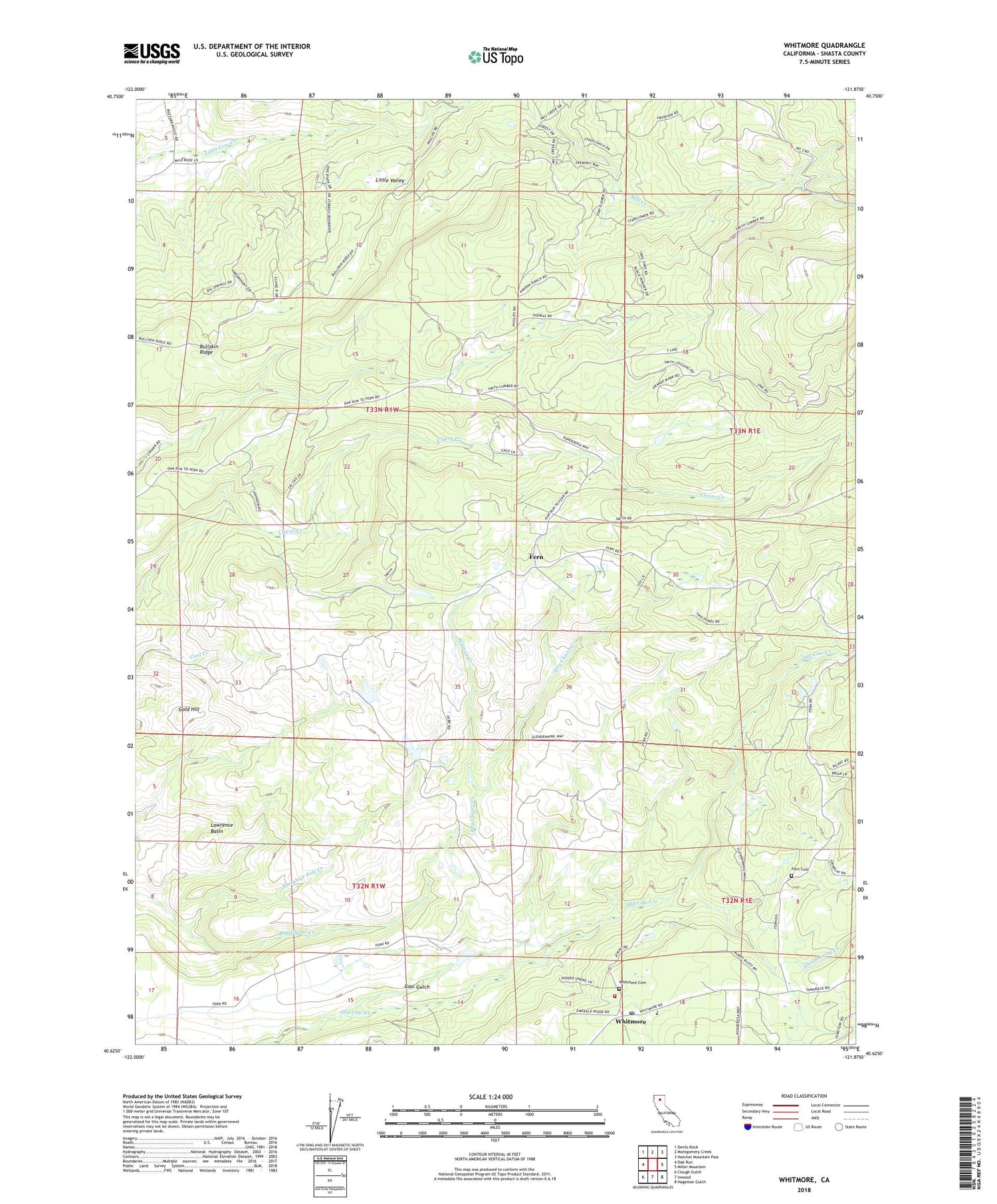 Whitmore California US Topo Map Image
