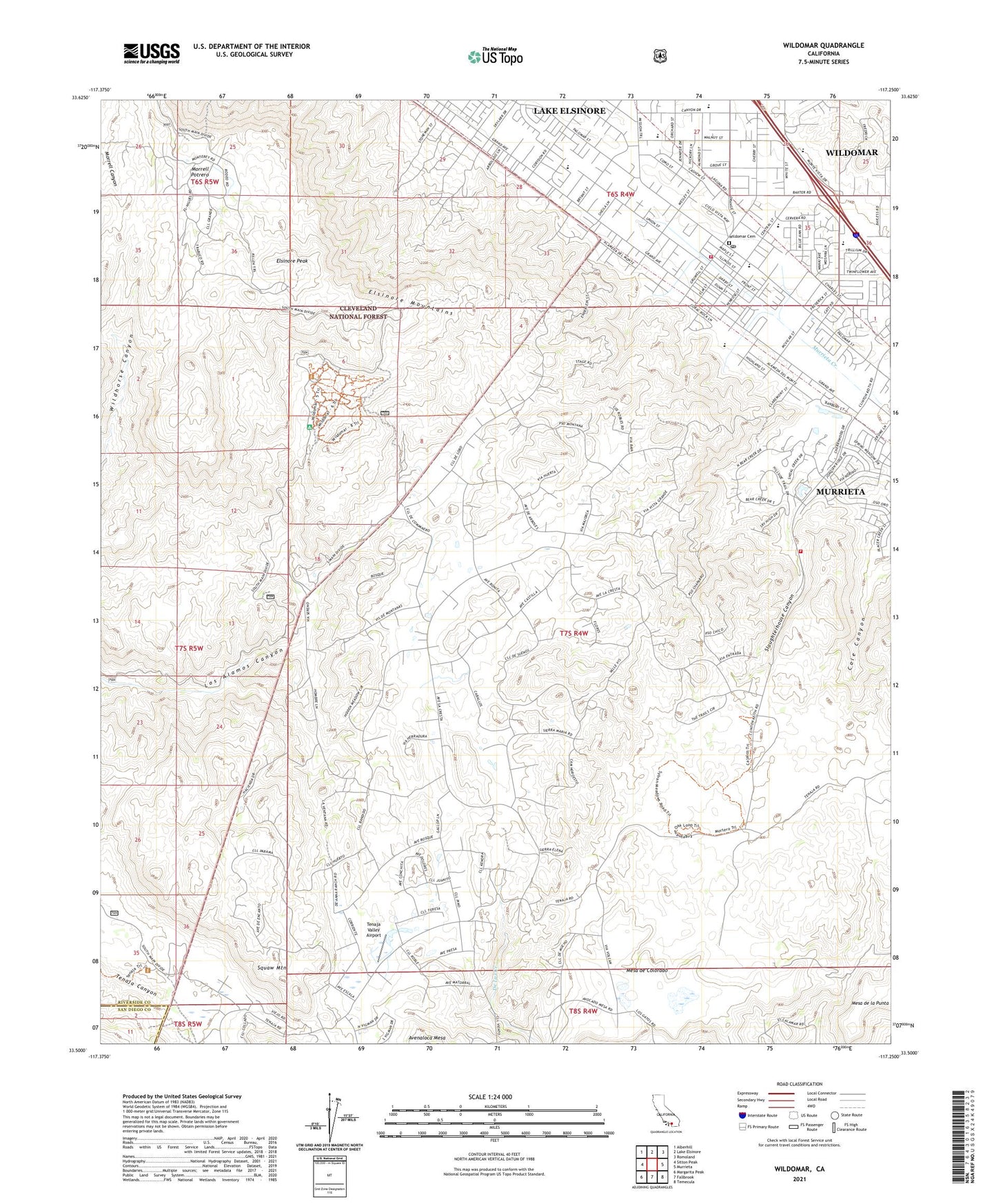 Wildomar California US Topo Map Image