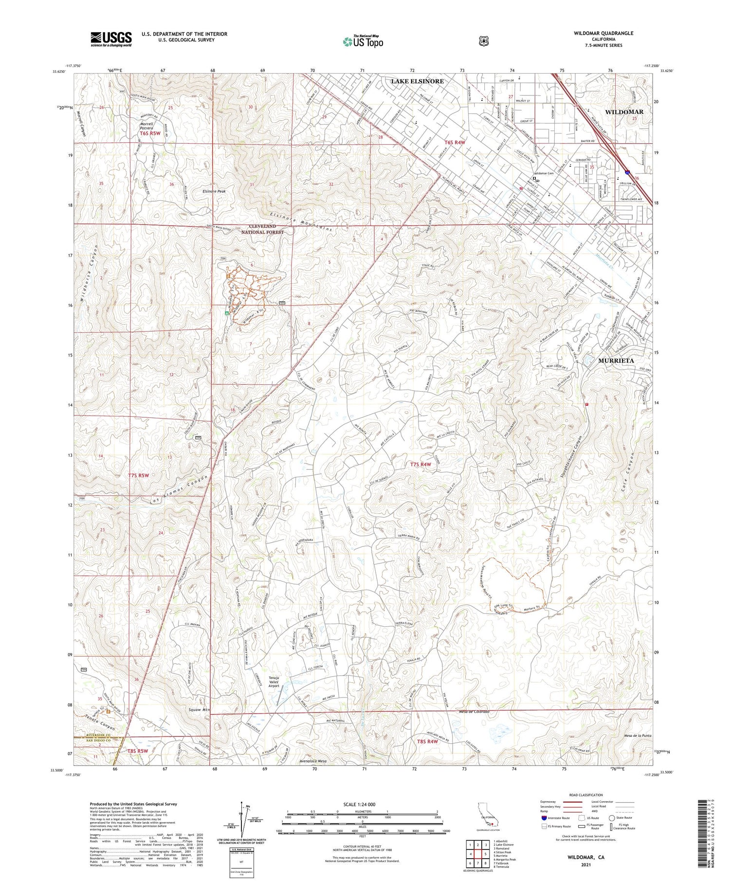 Wildomar California US Topo Map Image