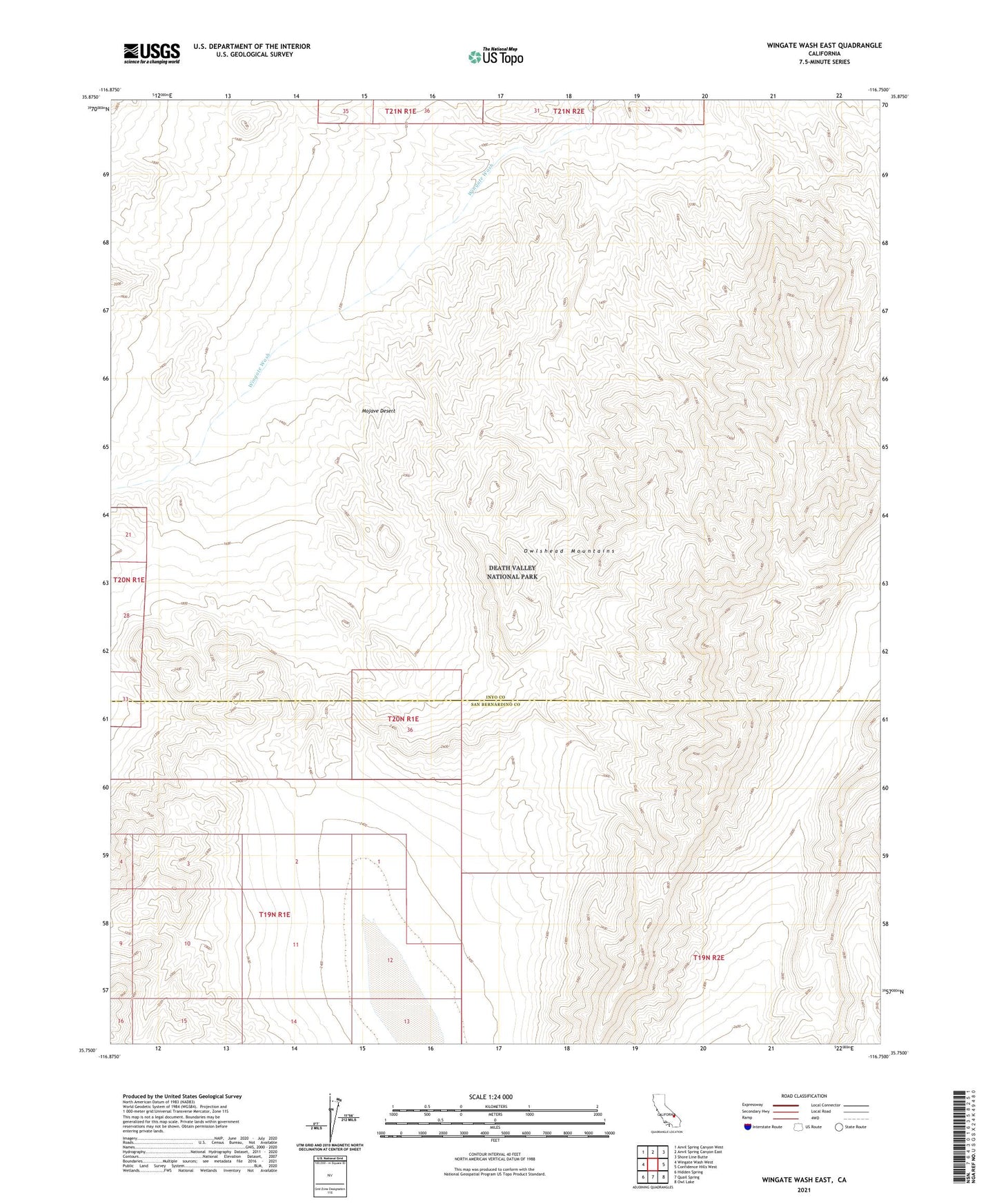 Wingate Wash East California US Topo Map Image