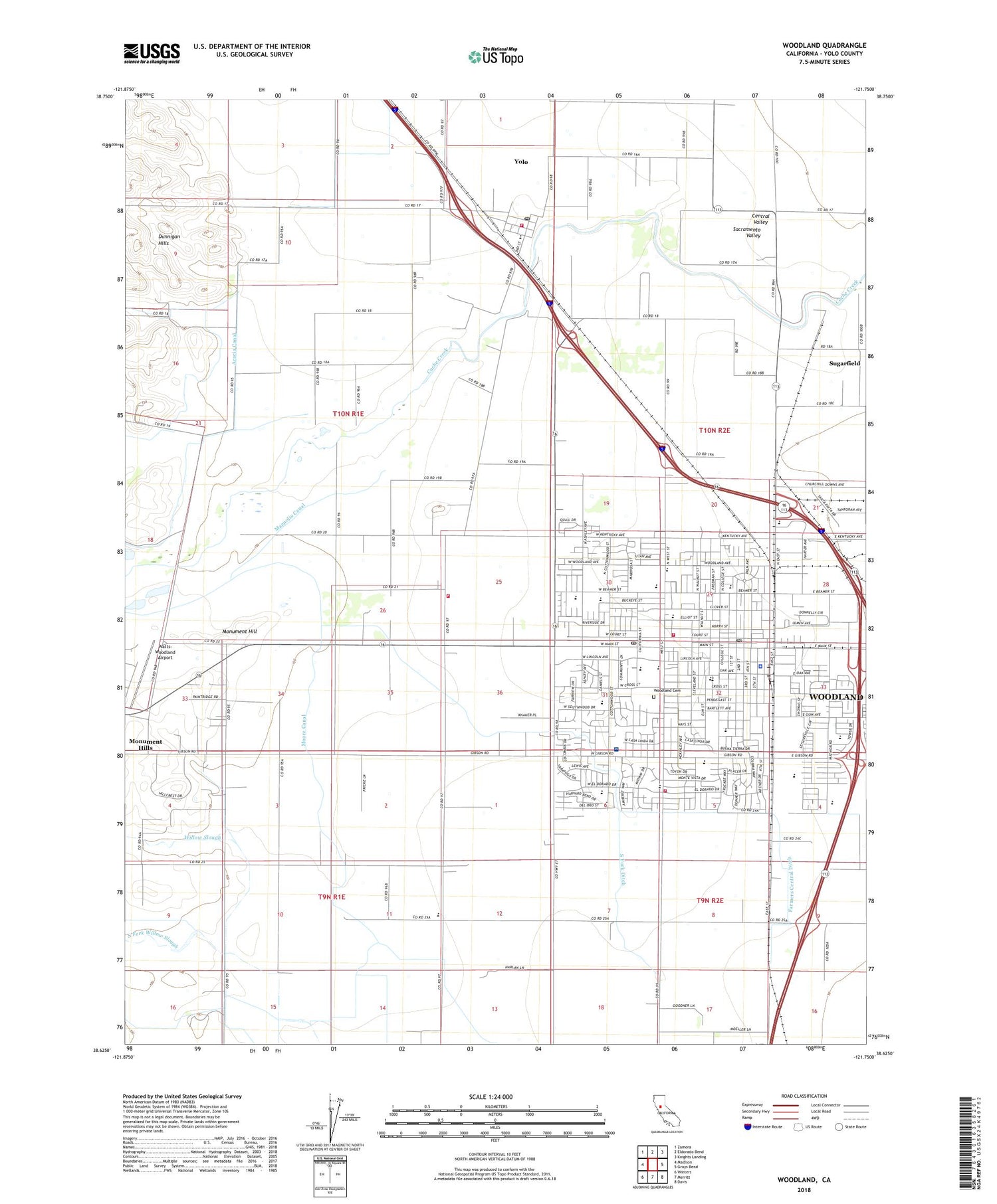 Woodland California US Topo Map Image