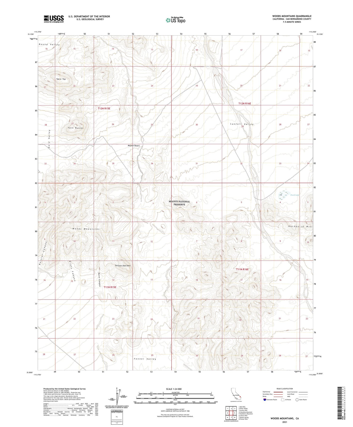 Woods Mountains California US Topo Map Image